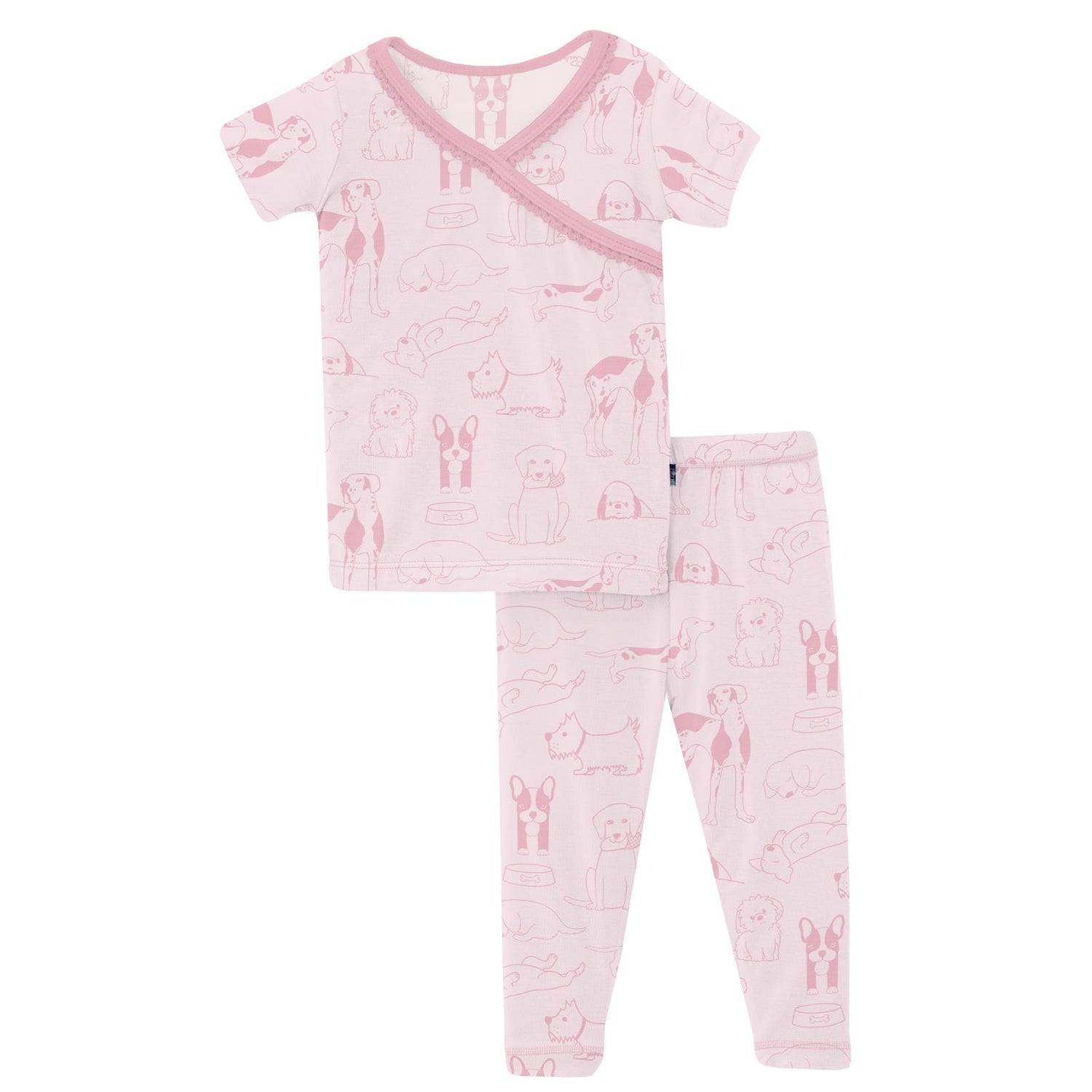 Print Short Sleeve Scallop Kimono Pajama Set in Shrinking Violet Dogs (314473)