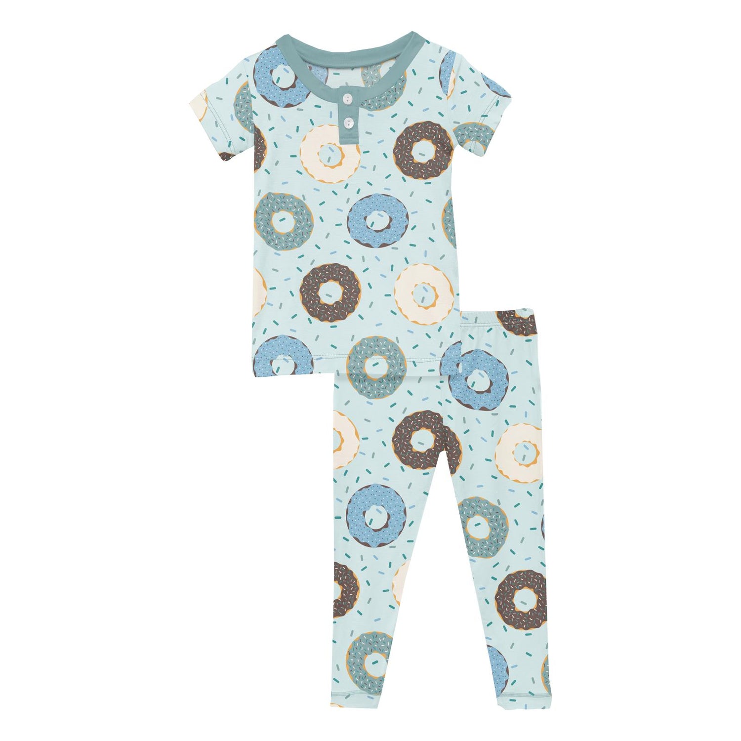 Print Short Sleeve Henley Pajama Set in Fresh Air Donuts and Sprinkles (314666)