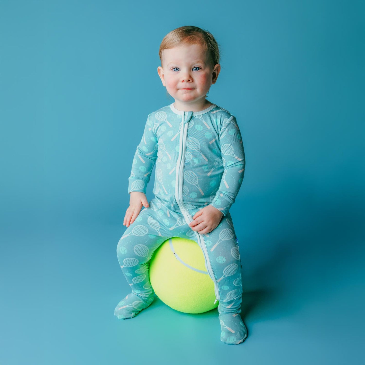 Print Footie with 2 Way Zipper in Jade Tennis (362348)