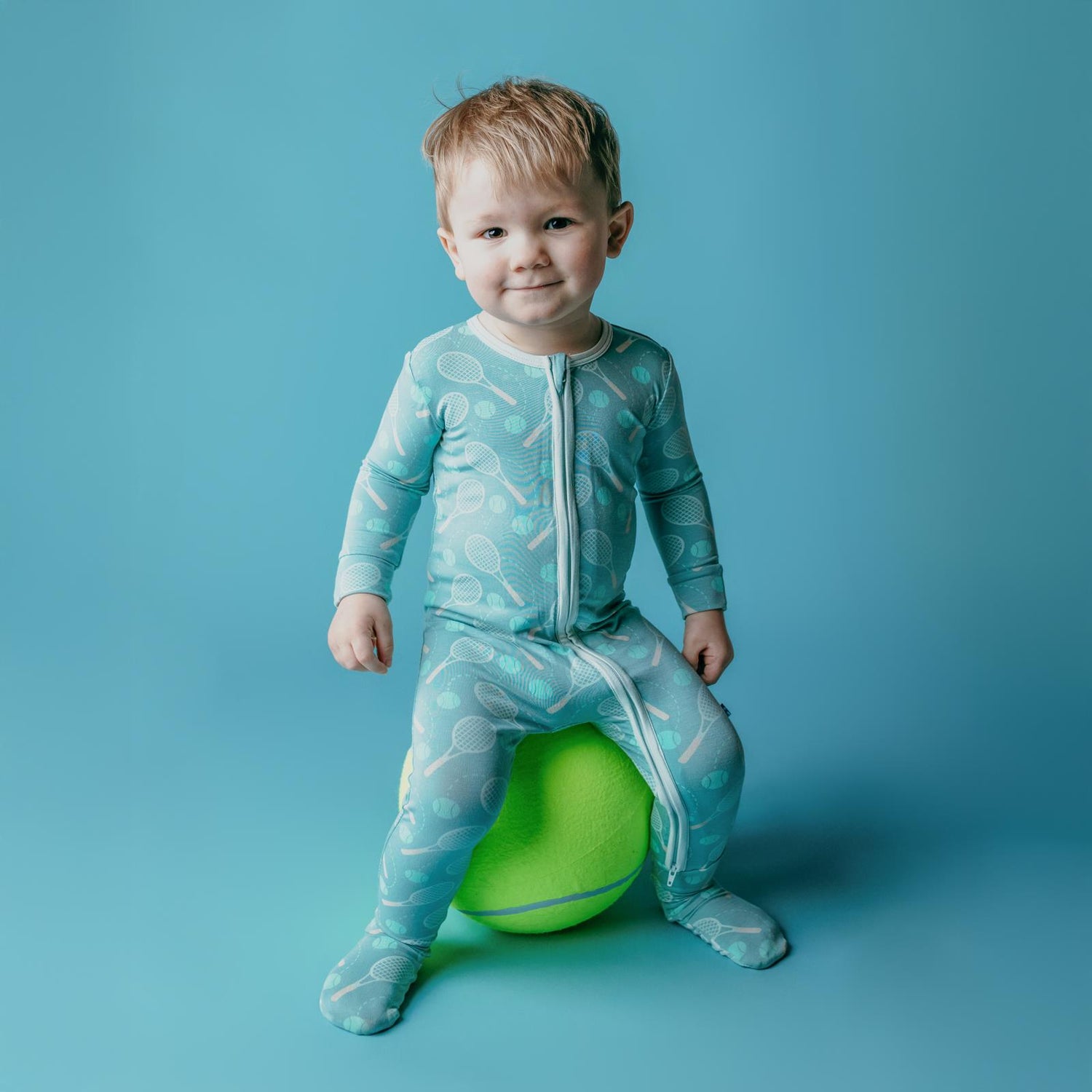 Print Footie with 2 Way Zipper in Jade Tennis (362350)