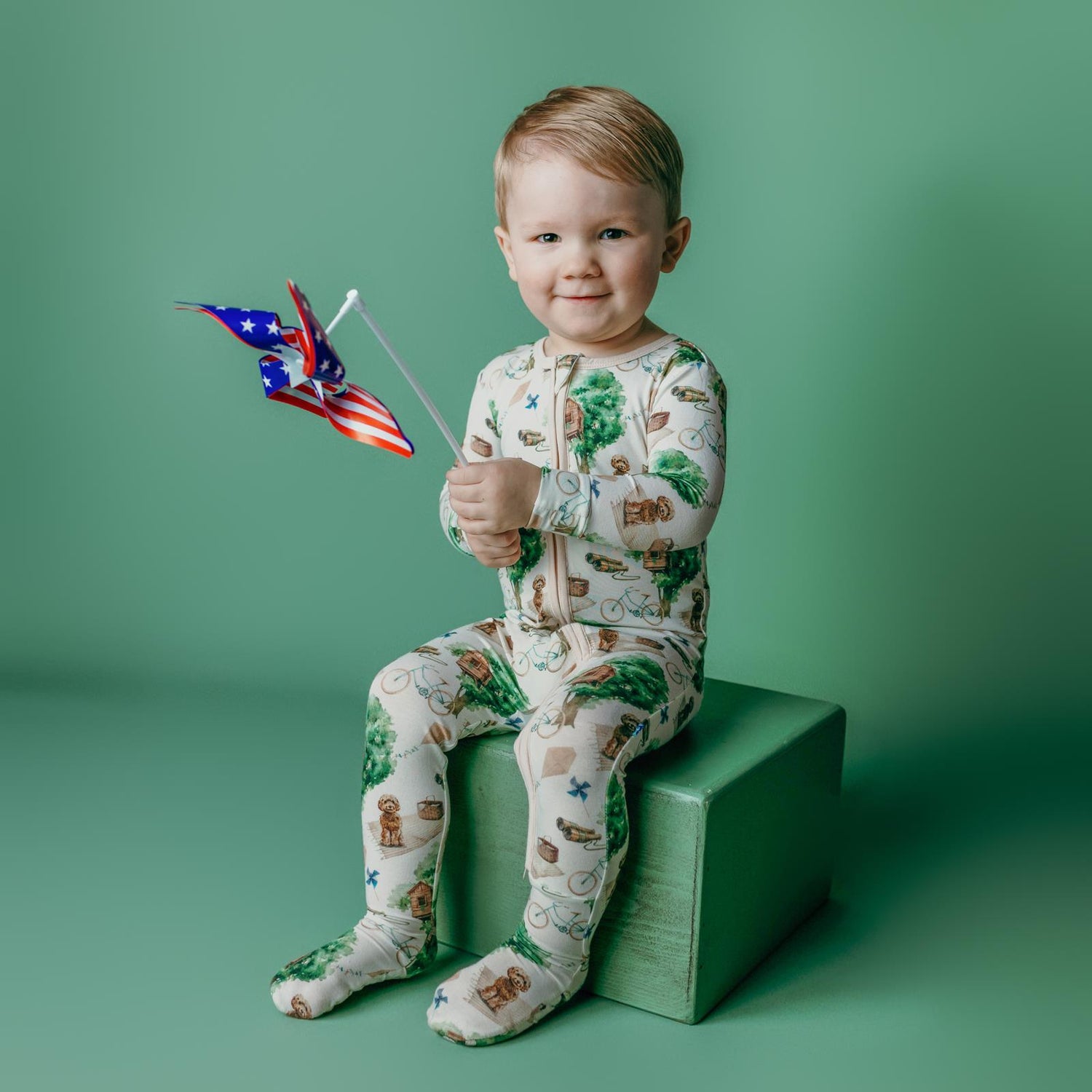 Print Footie with 2 Way Zipper in Natural Tree House (362352)