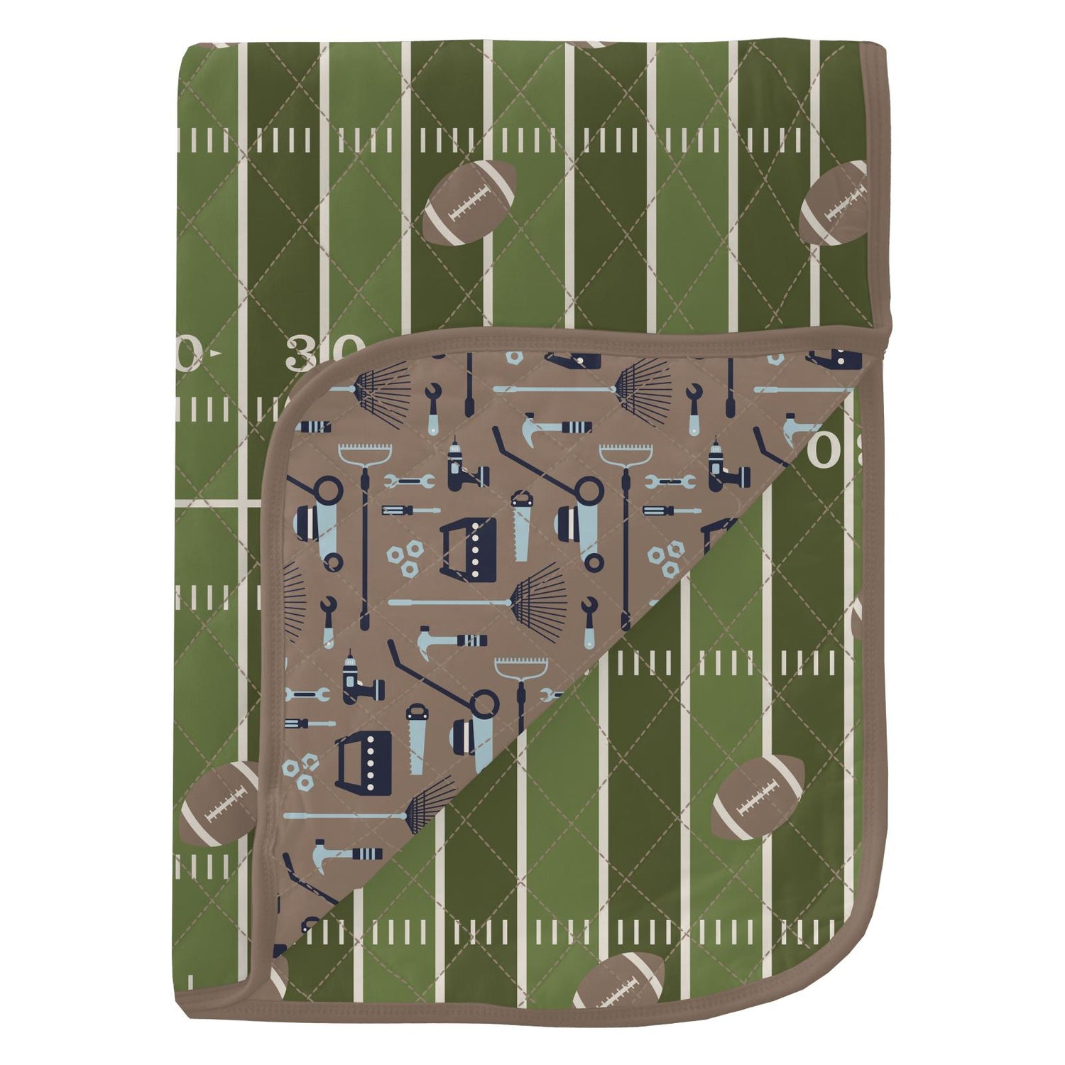 Print Quilted Stroller Blanket in Pesto Football/Portabella Fall Tools (333638)