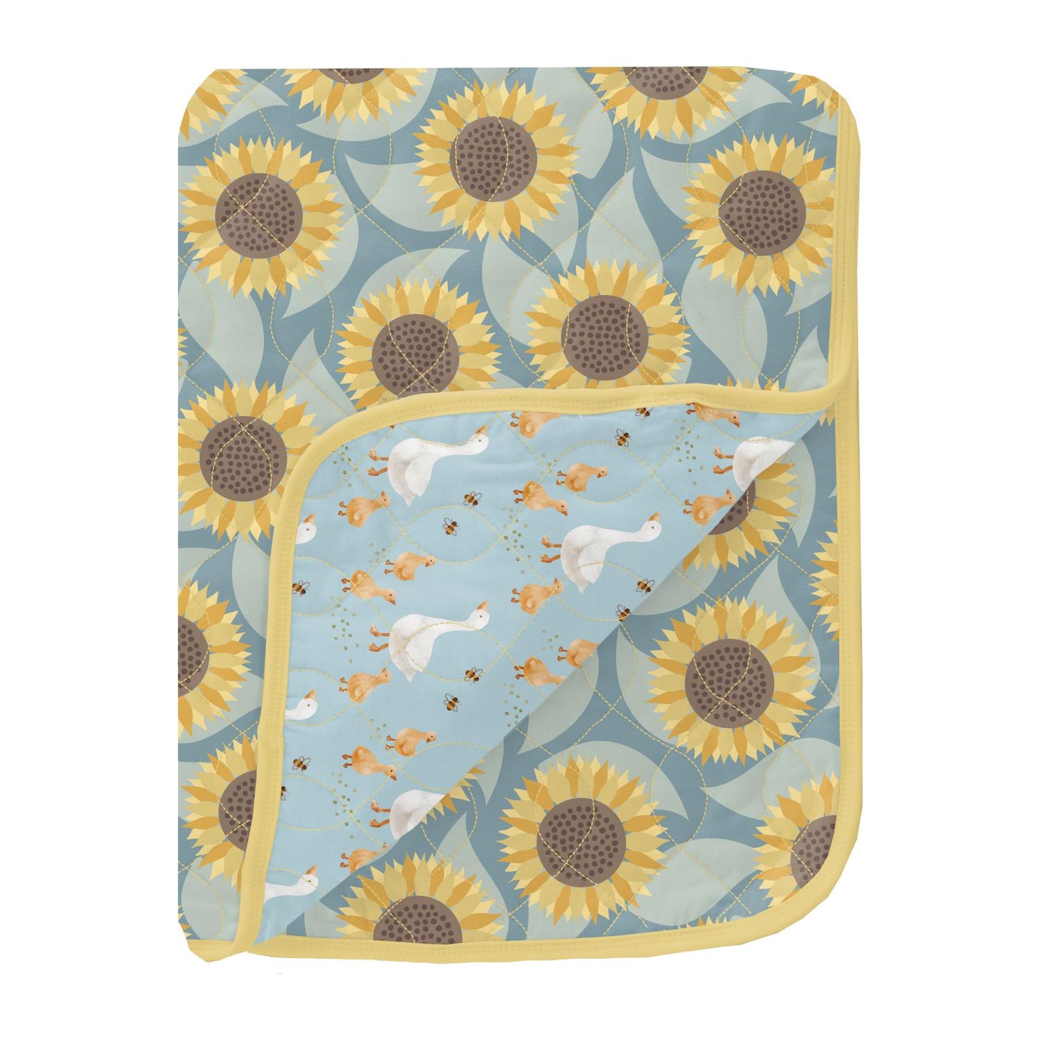 Print Quilted Stroller Blanket in Stormy Sea Sunflower/Spring Sky Feeding Ducks (333784)