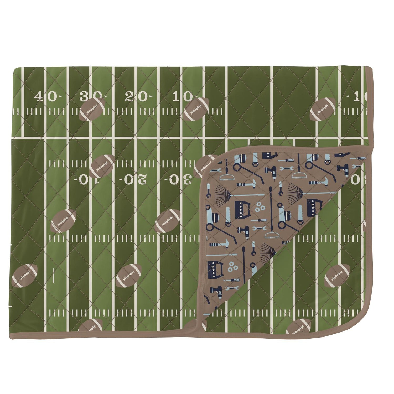 Print Quilted Throw Blanket in Pesto Football/Portabella Fall Tools (333793)