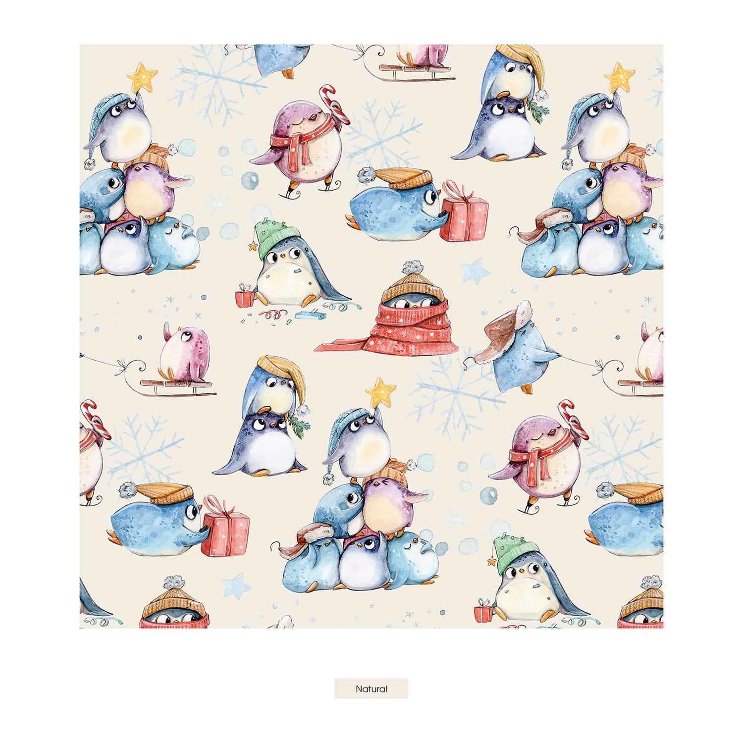 Print Footie with 2 Way Zipper in Natural Silly Penguins (349101)