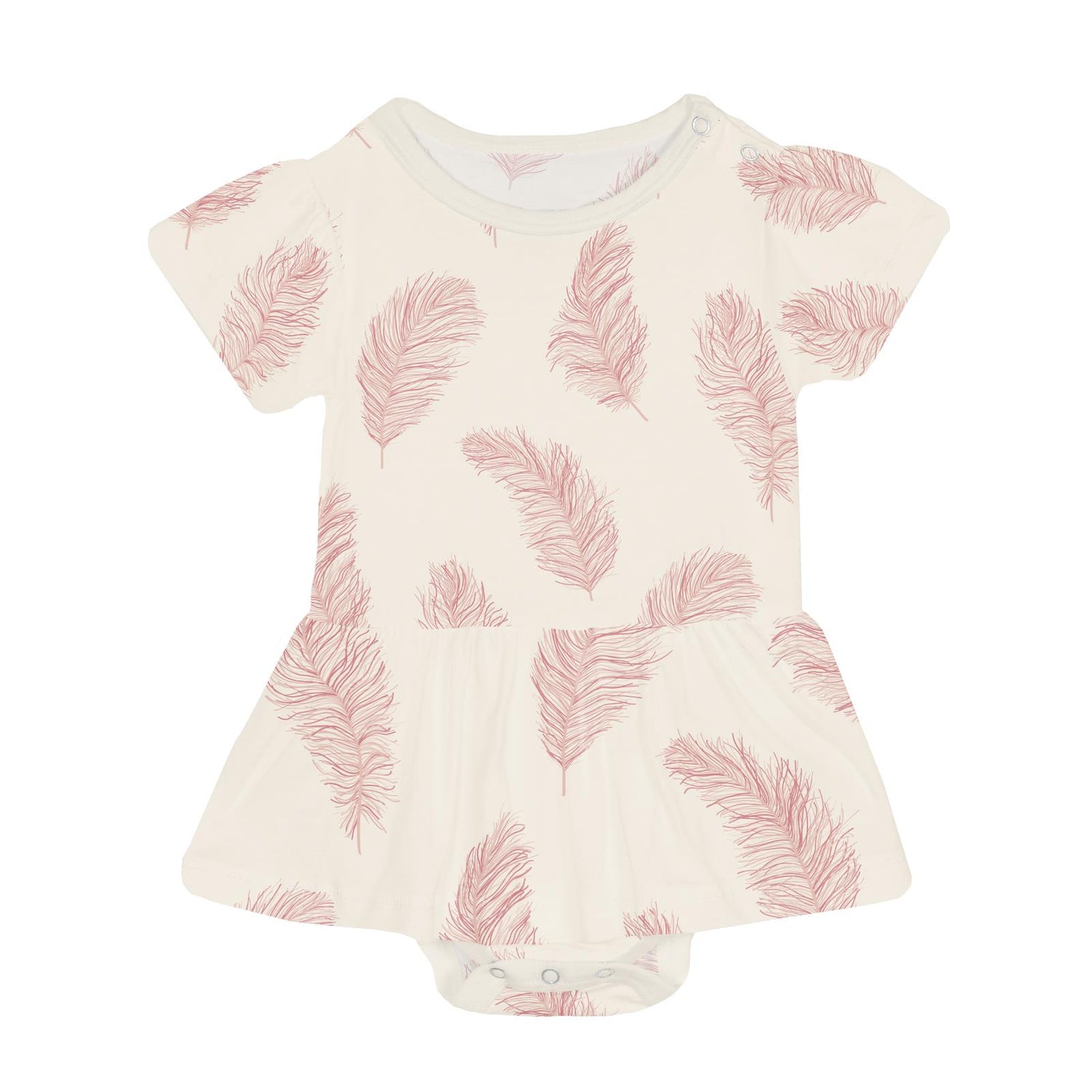Print Short Sleeve Skirted One Piece in Natural Feathers (360527)