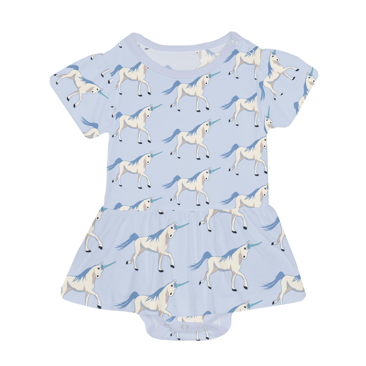 Print Short Sleeve Skirted One Piece in Dew Prancing Unicorn (360531)
