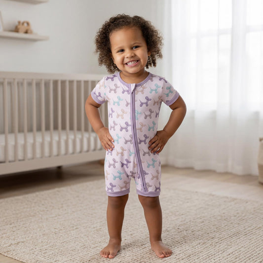 Print Shorty Sleeper with Zipper in Shrinking Violet Balloon Dogs (377520)