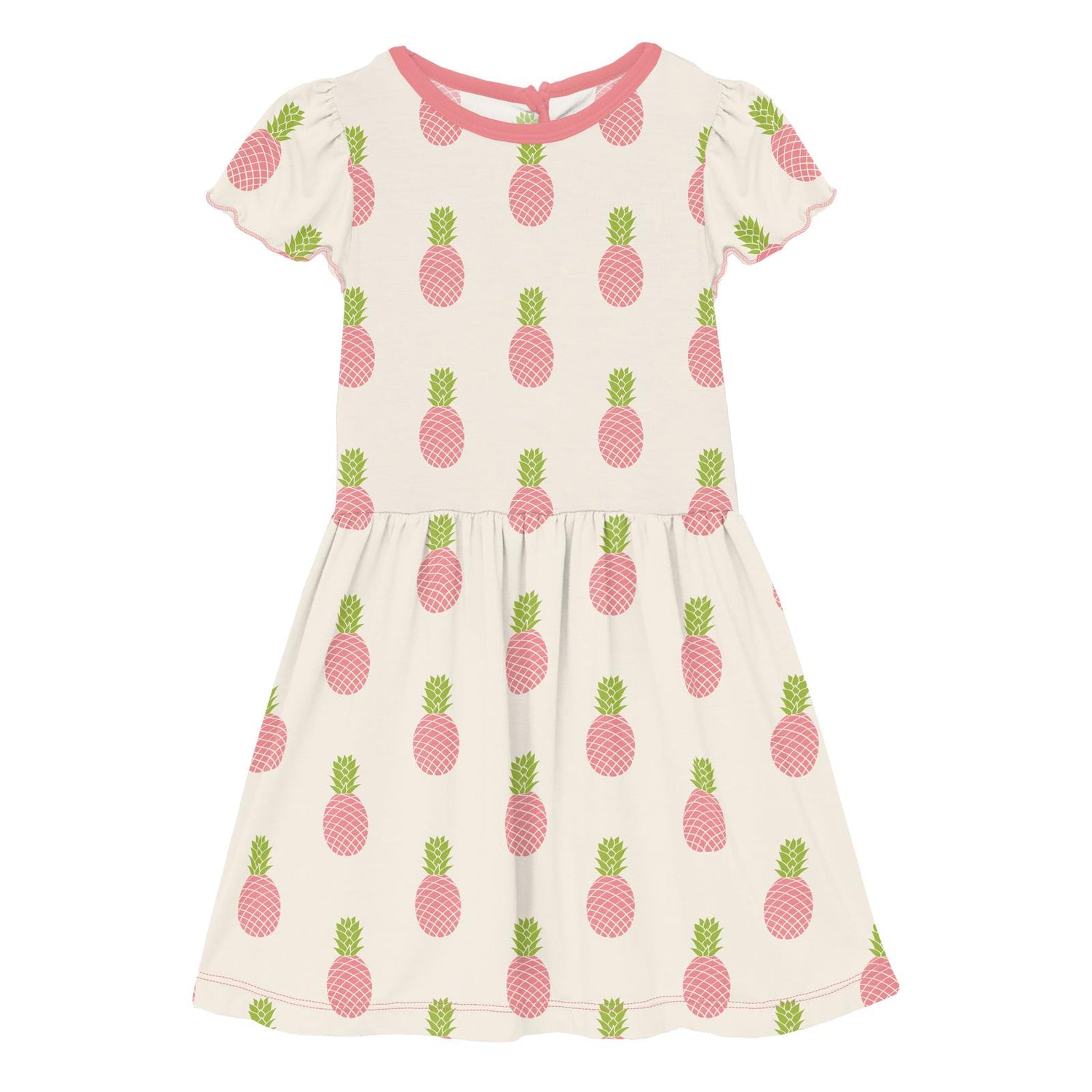 Print Flutter Sleeve Twirl Dress in Strawberry Pineapples (228276)