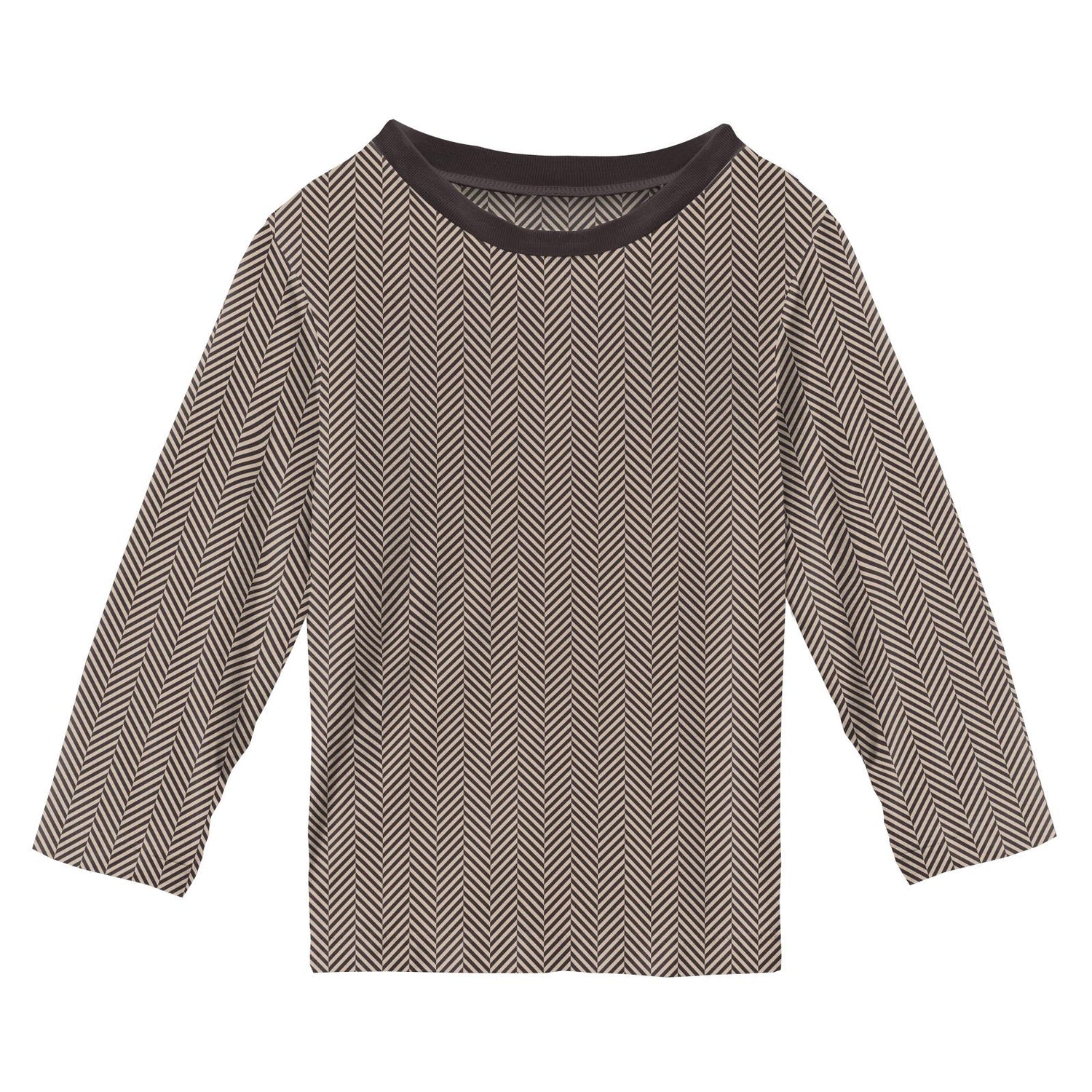 Print Long Sleeve Crew Neck Tee in Herringbone (234564)
