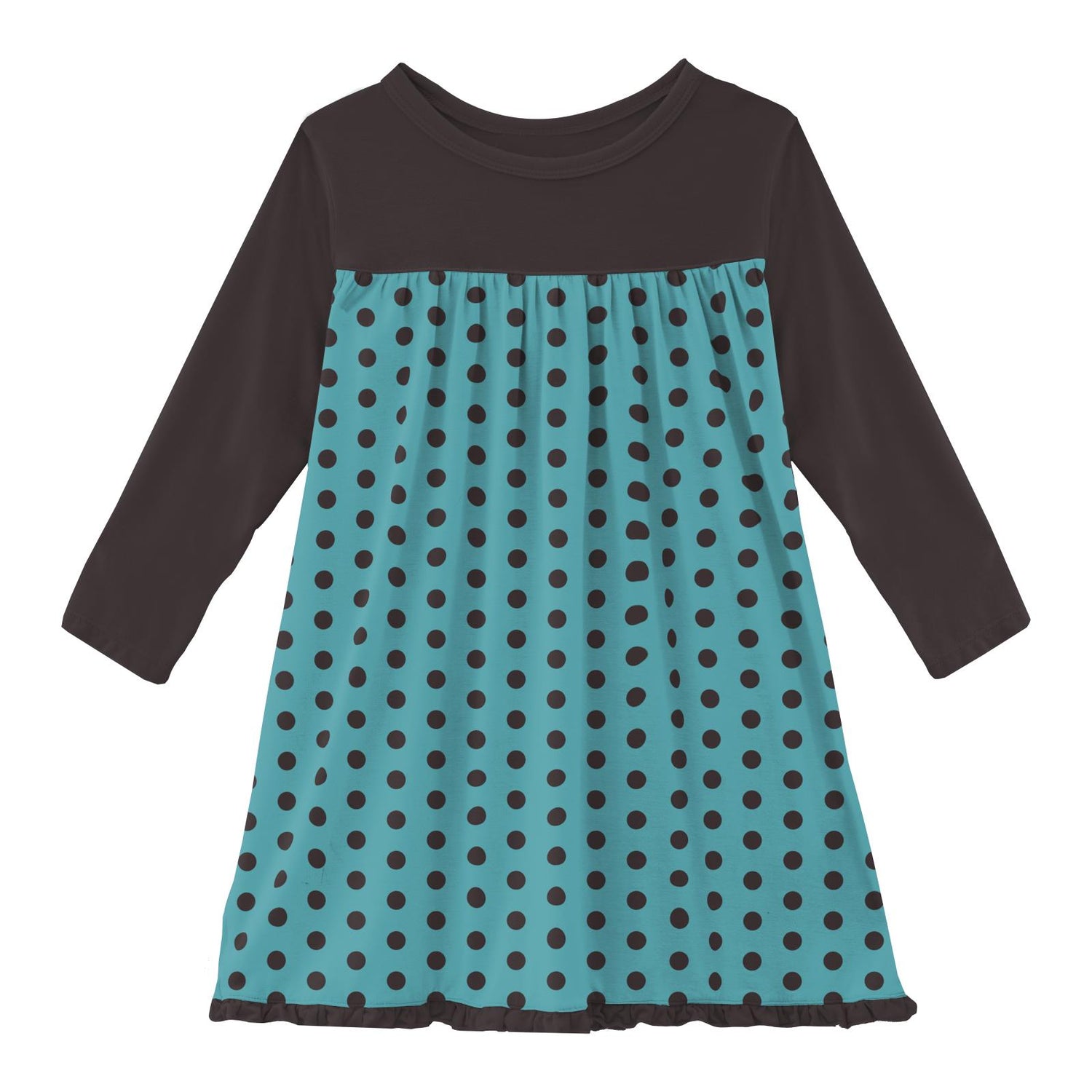 Print Long Sleeve Swing Dress in Glacier Polka Dots (235455)
