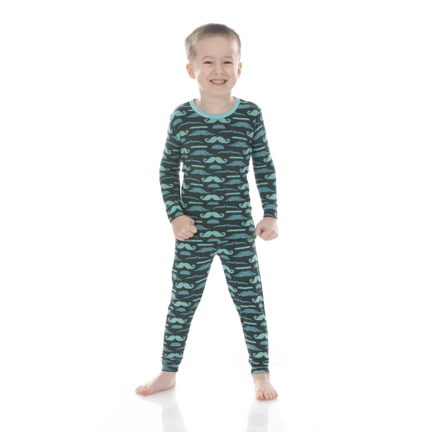 Print Long Sleeve Pajama Set in Pine Moustaches (233611)