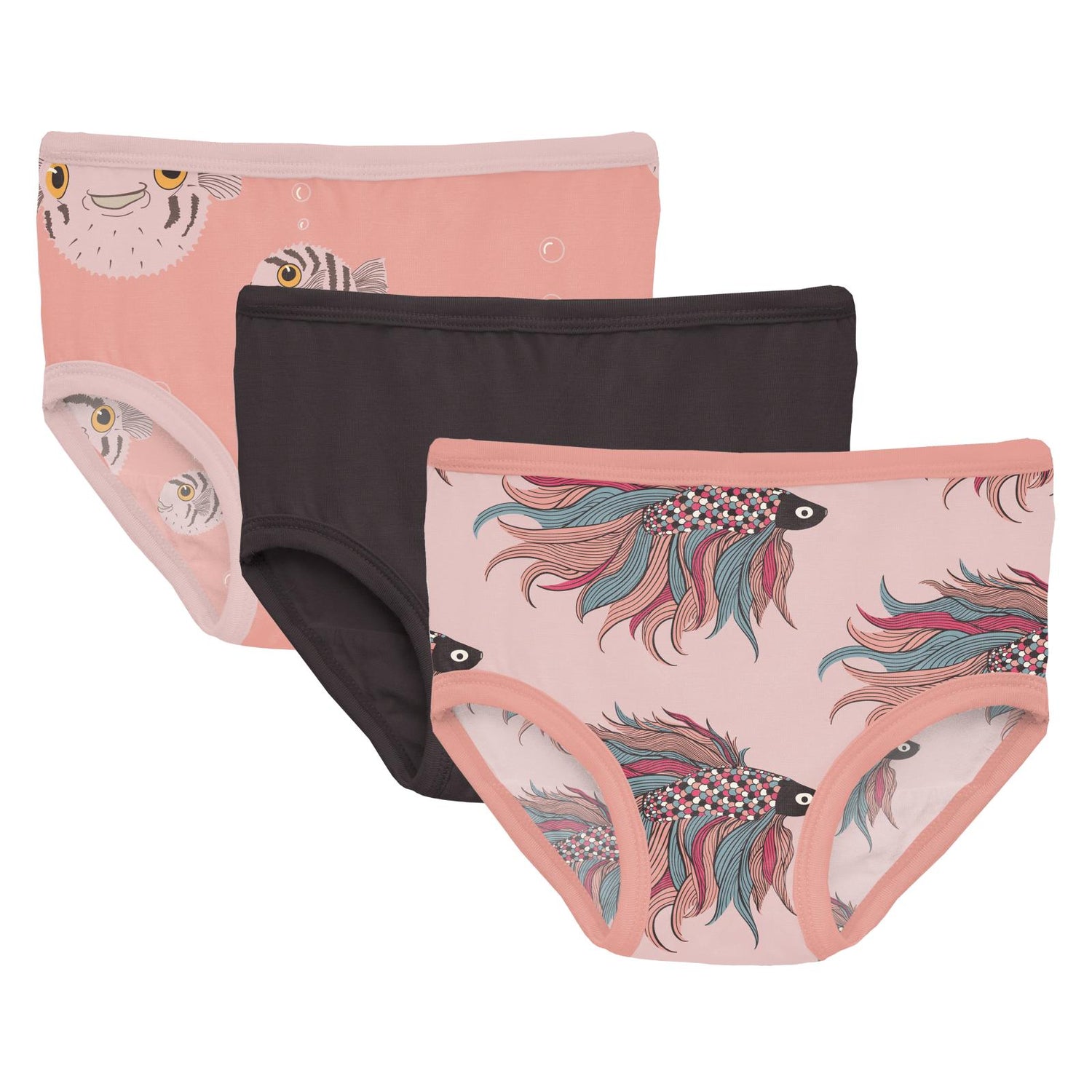Print Girl's Underwear Set of 3 in Blush Puffer Family, Midnight & Baby Rose Rainbow Fish (305278)