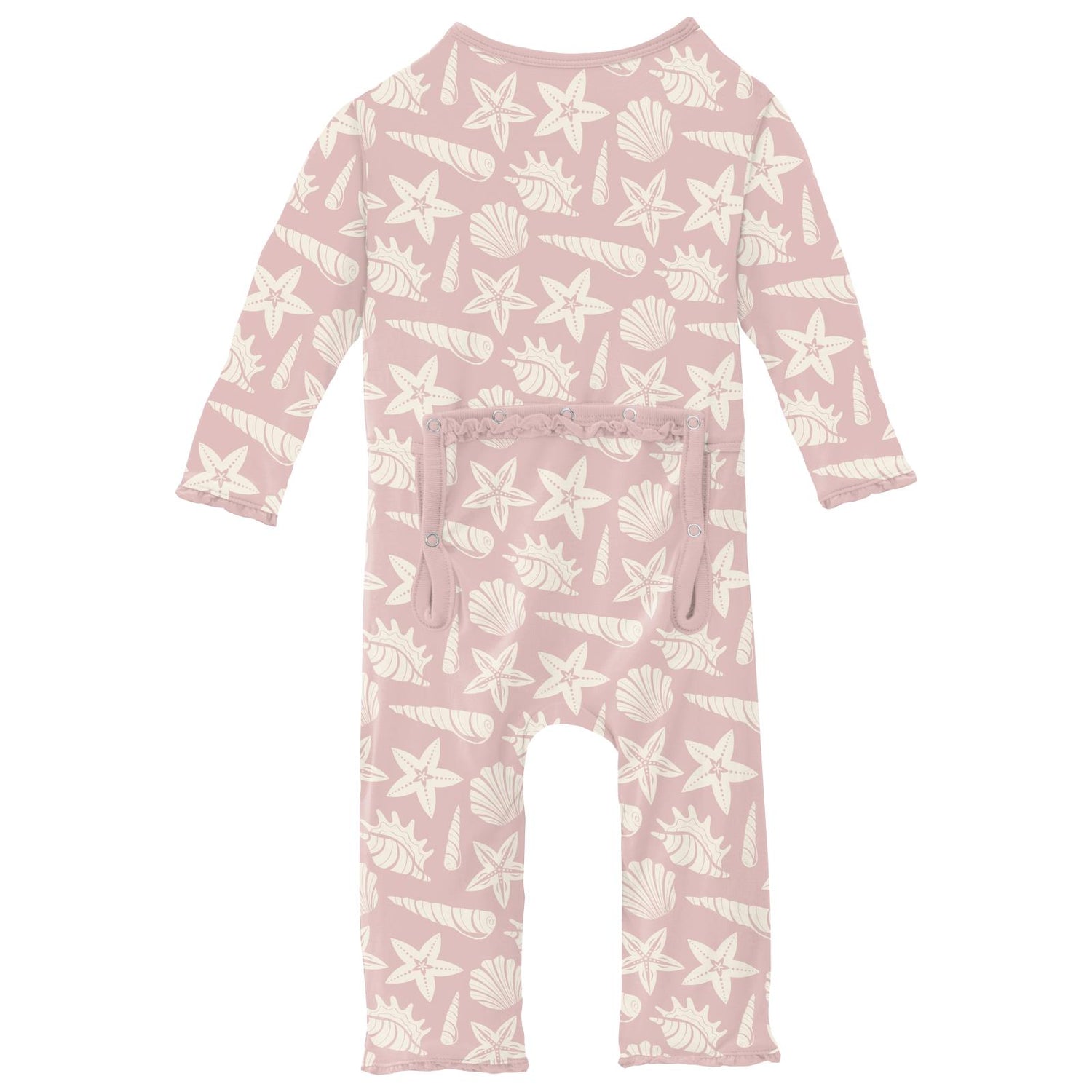 Print Muffin Ruffle Coverall with 2 Way Zipper in Baby Rose Shells & Starfish