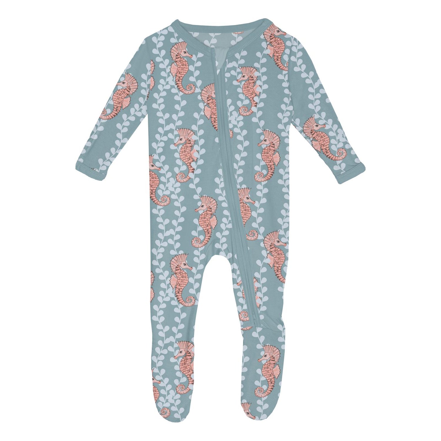 Print Footie with 2 Way Zipper in Stormy Sea Seahorses