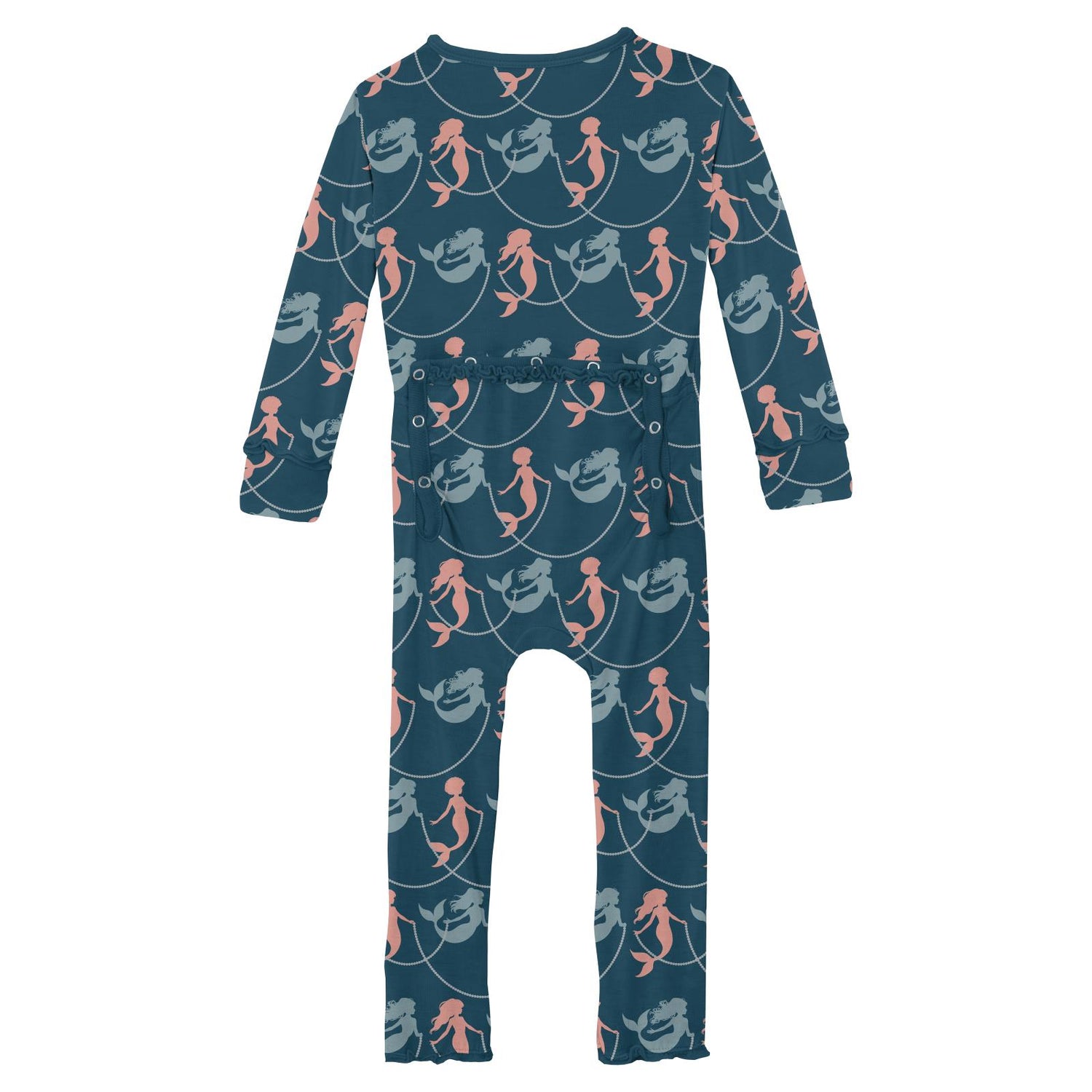 Print Muffin Ruffle Coverall with 2 Way Zipper in Peacock Mermaids & Pearls (307843)