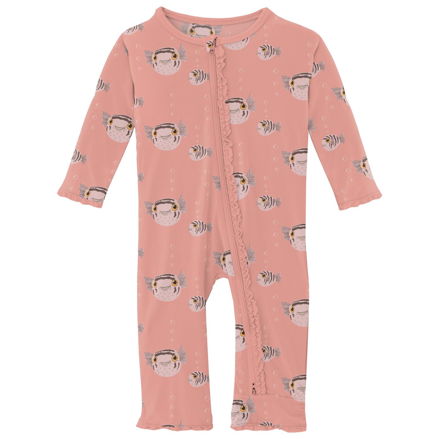 Print Muffin Ruffle Coverall with 2 Way Zipper in Blush Puffer Family
