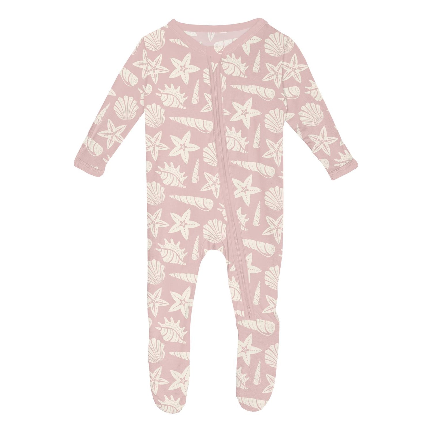 Print Footie with 2 Way Zipper in Baby Rose Shells & Starfish