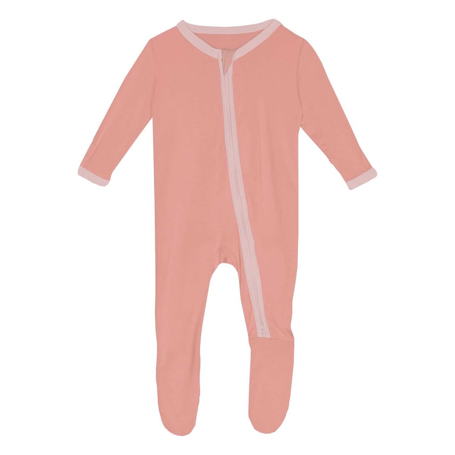 Footie with 2 Way Zipper in Blush with Baby Rose