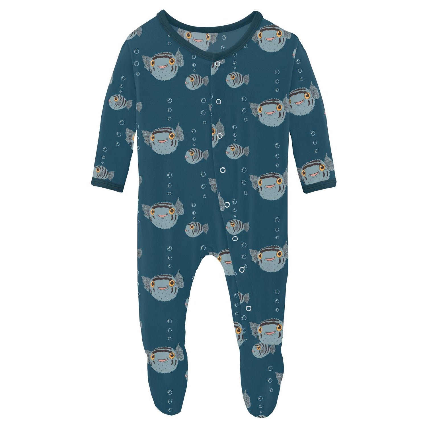 Print Footie with Snaps in Peacock Puffer Family