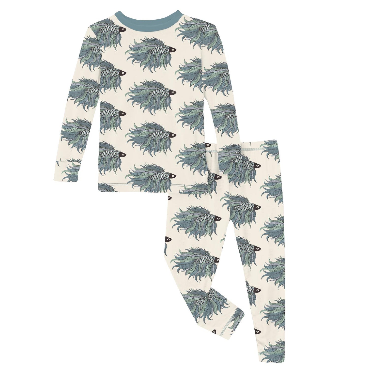 Print Long Sleeve Pajama Set in Natural Rainbow Fish (308018)