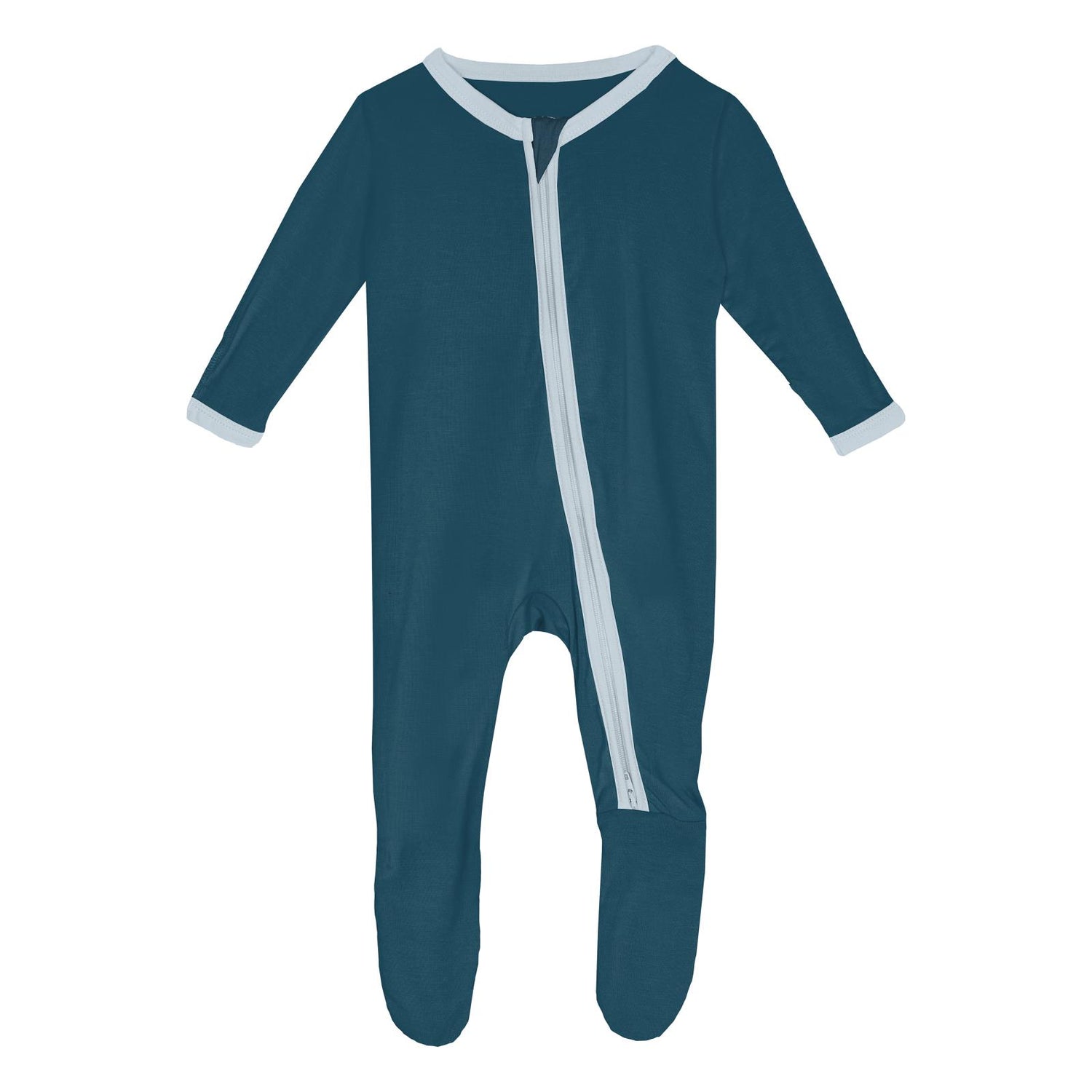 Footie with 2 Way Zipper in Peacock with Illusion Blue
