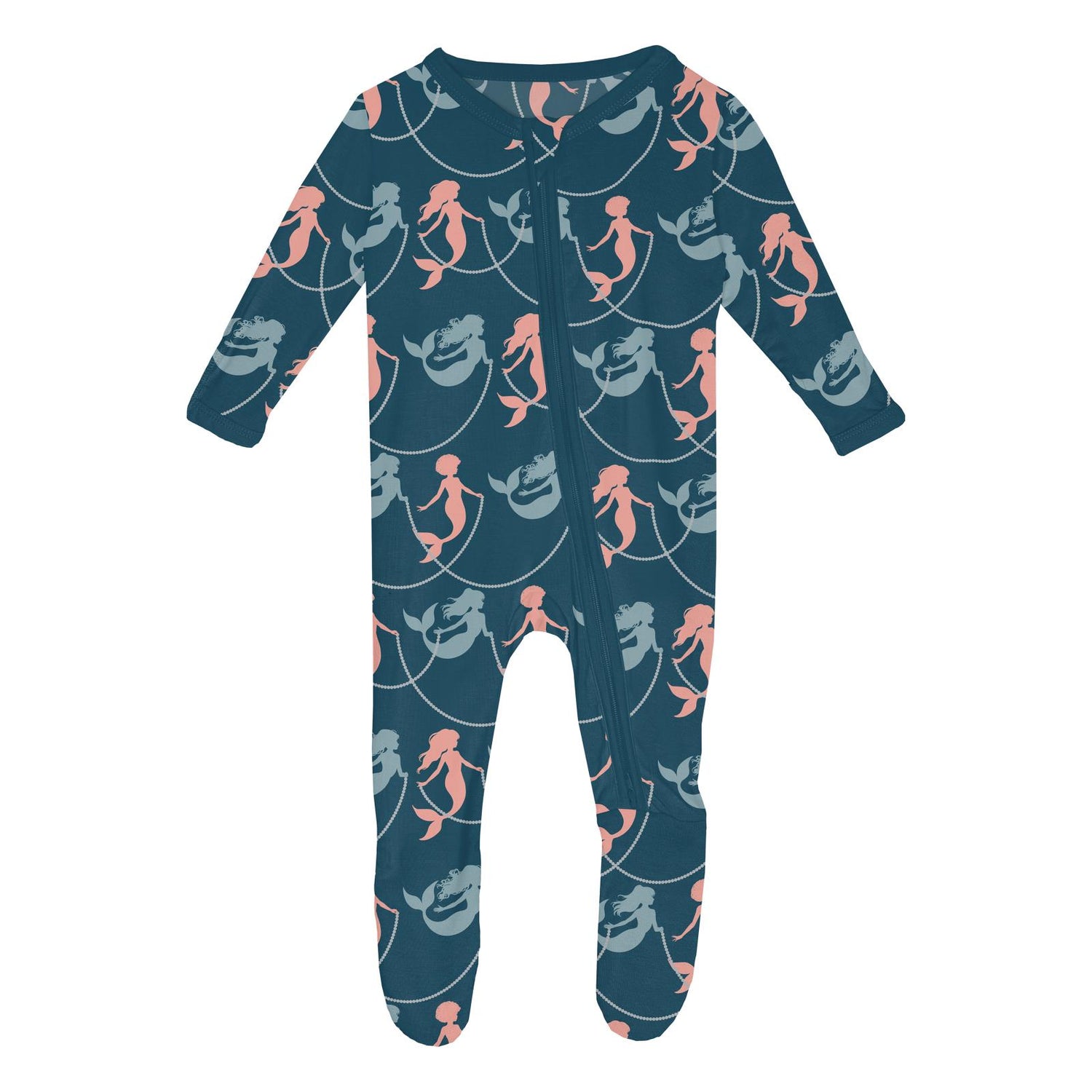 Print Footie with 2 Way Zipper in Peacock Mermaids & Pearls