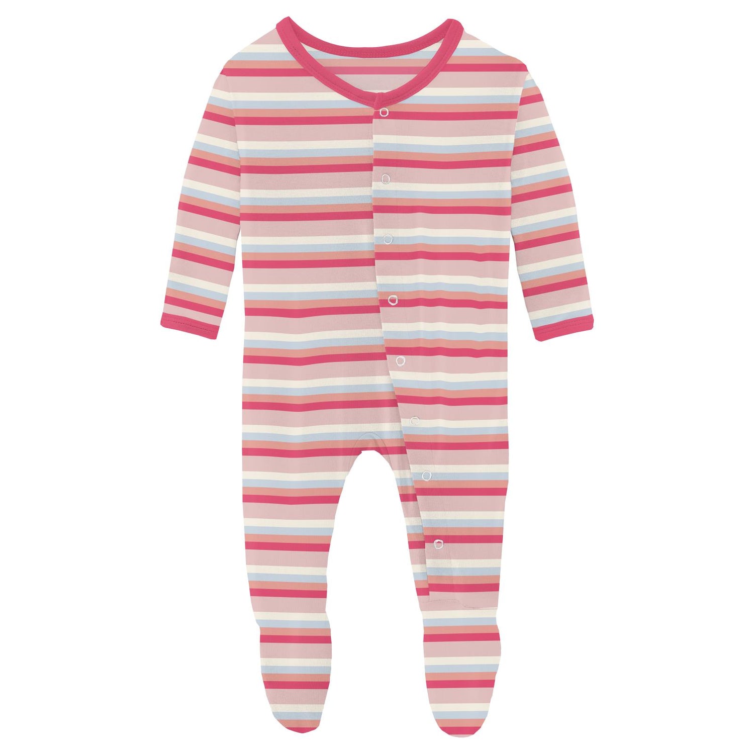 Print Footie with Snaps in Baby Rose Stripe