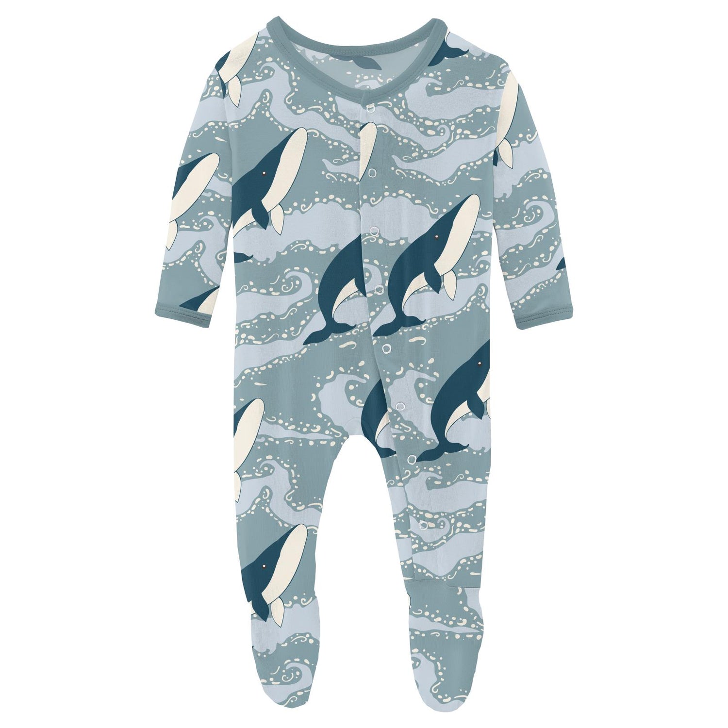Print Footie with Snaps in Stormy Sea Splashing Whales