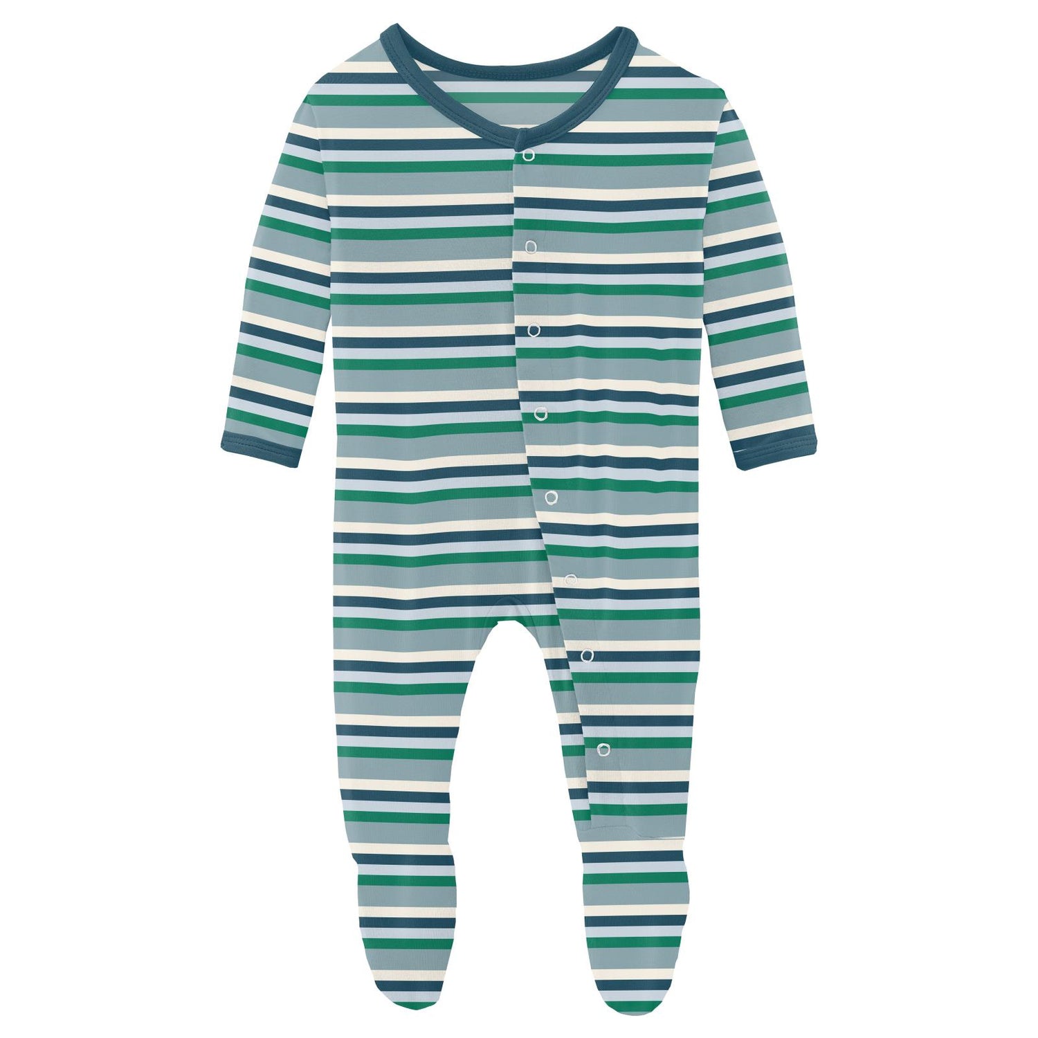 Print Footie with Snaps in Stormy Sea Stripe