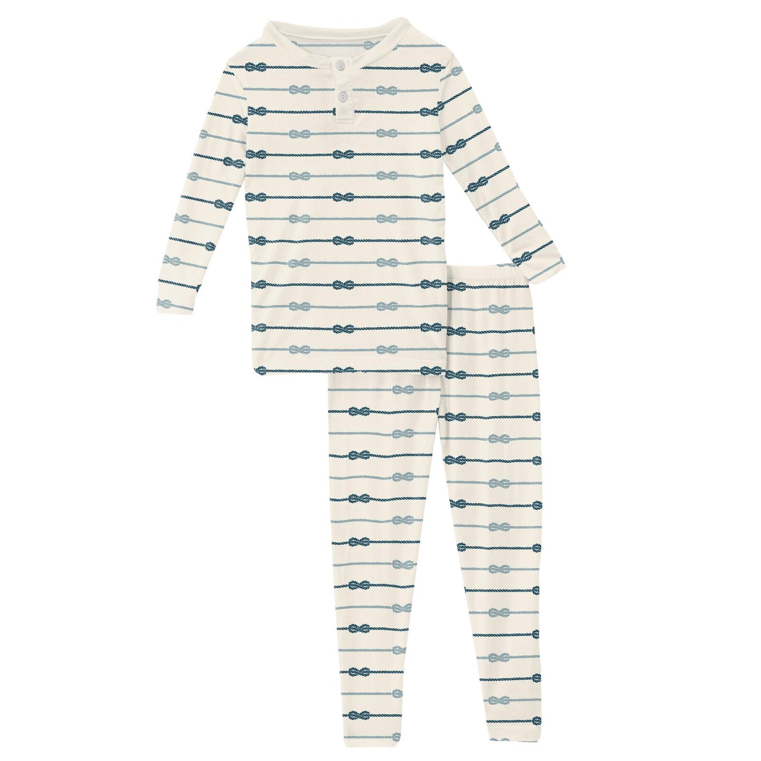 Print Long Sleeve Henley Pajama Set in Natural Boat Rope