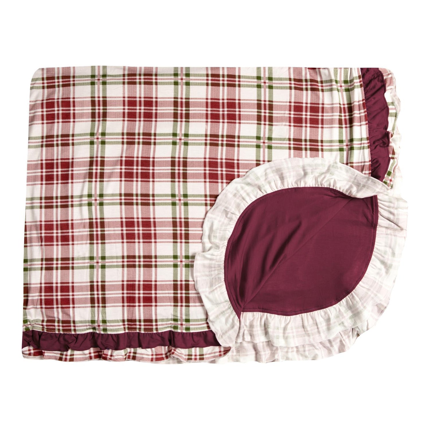 Print Double Ruffle Double Layer Throw Blanket in Fireside Plaid (342643)
