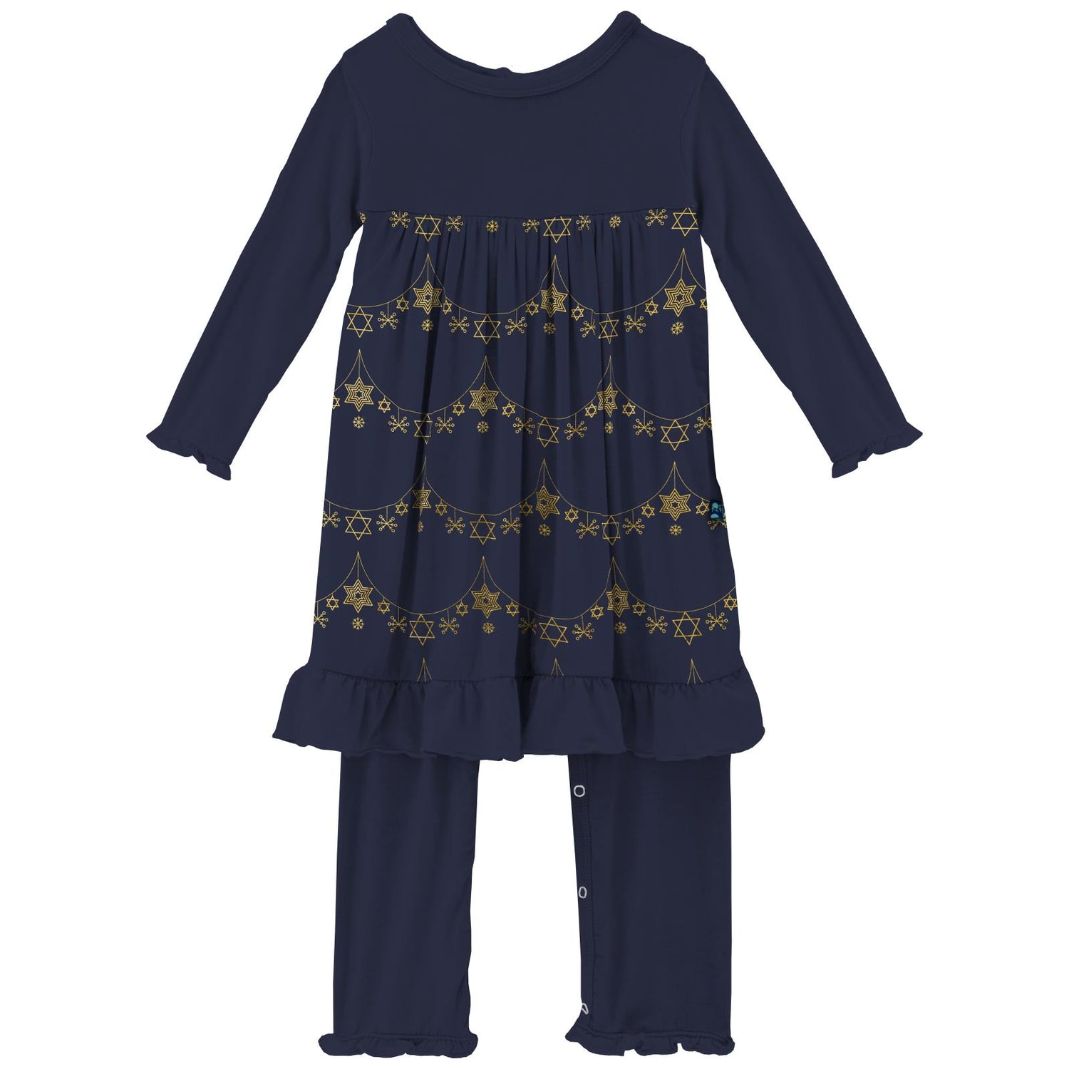 Print Long Sleeve Dress Romper in Winter Garland (342675)