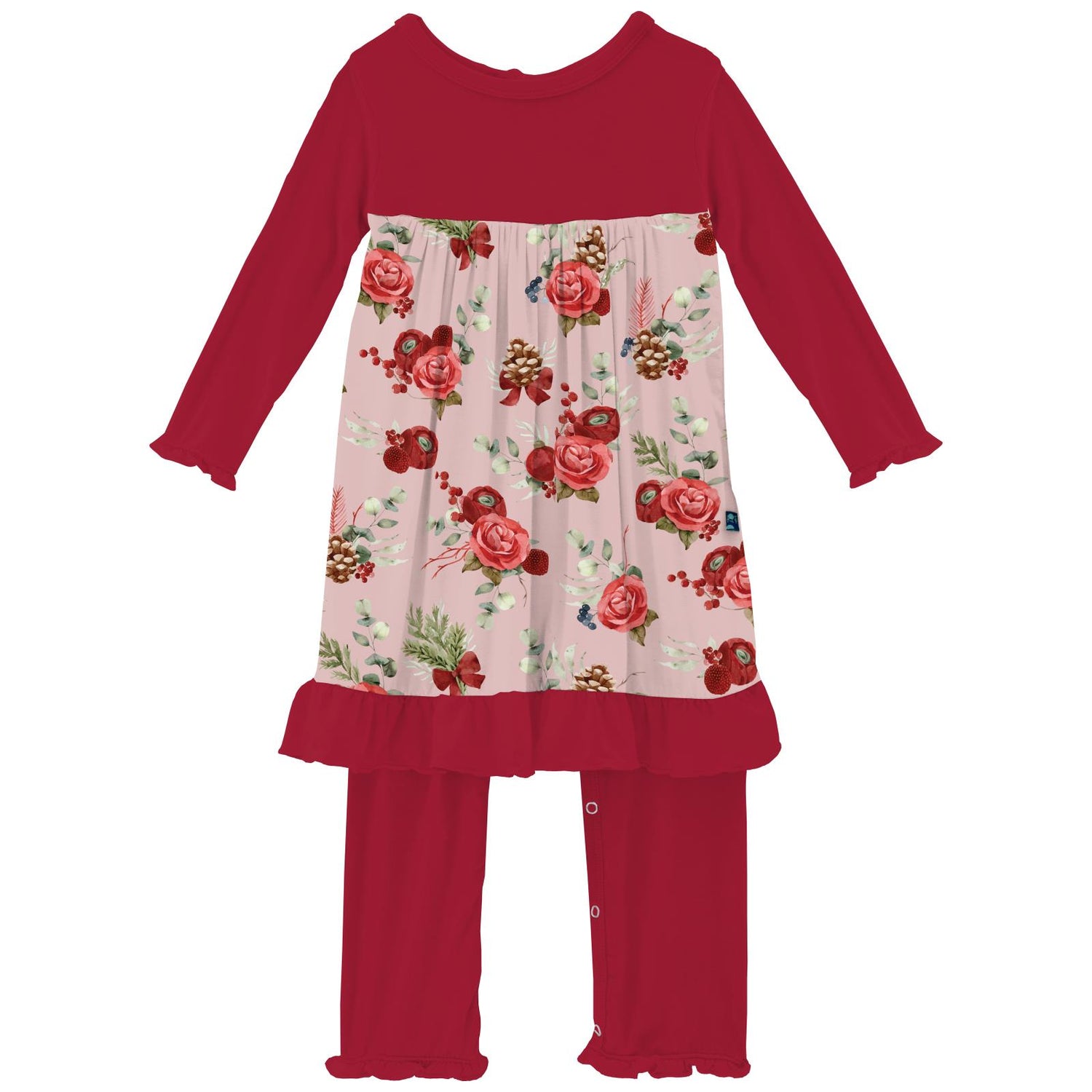 Print Long Sleeve Dress Romper in Baby Rose Holiday Floral (342682)