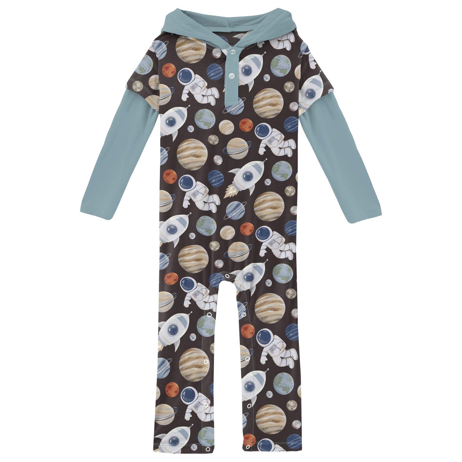 Print Long Sleeve Hoodie Romper in Midnight Space Dream (351911)