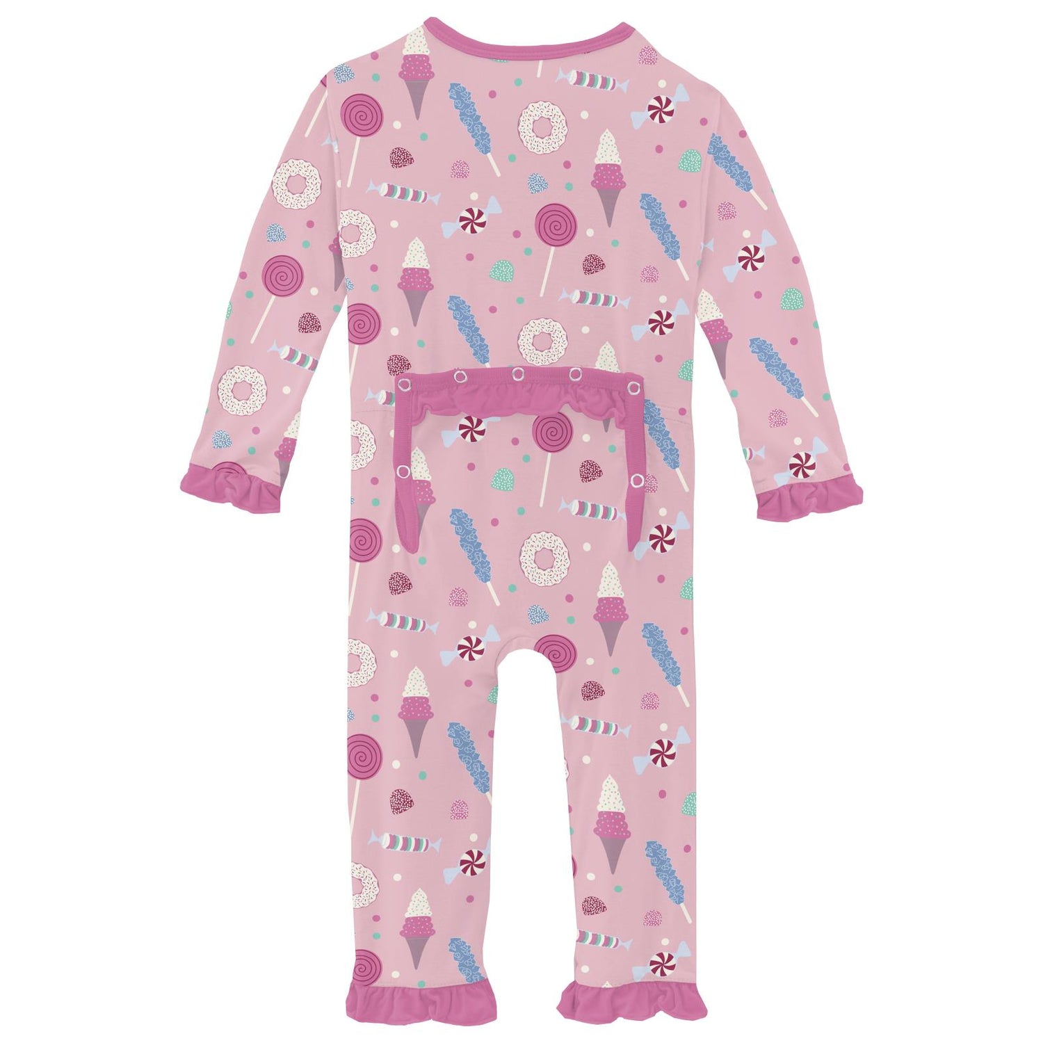 Print Classic Ruffle Coverall with 2 Way Zipper in Cake Pop Candy Dreams