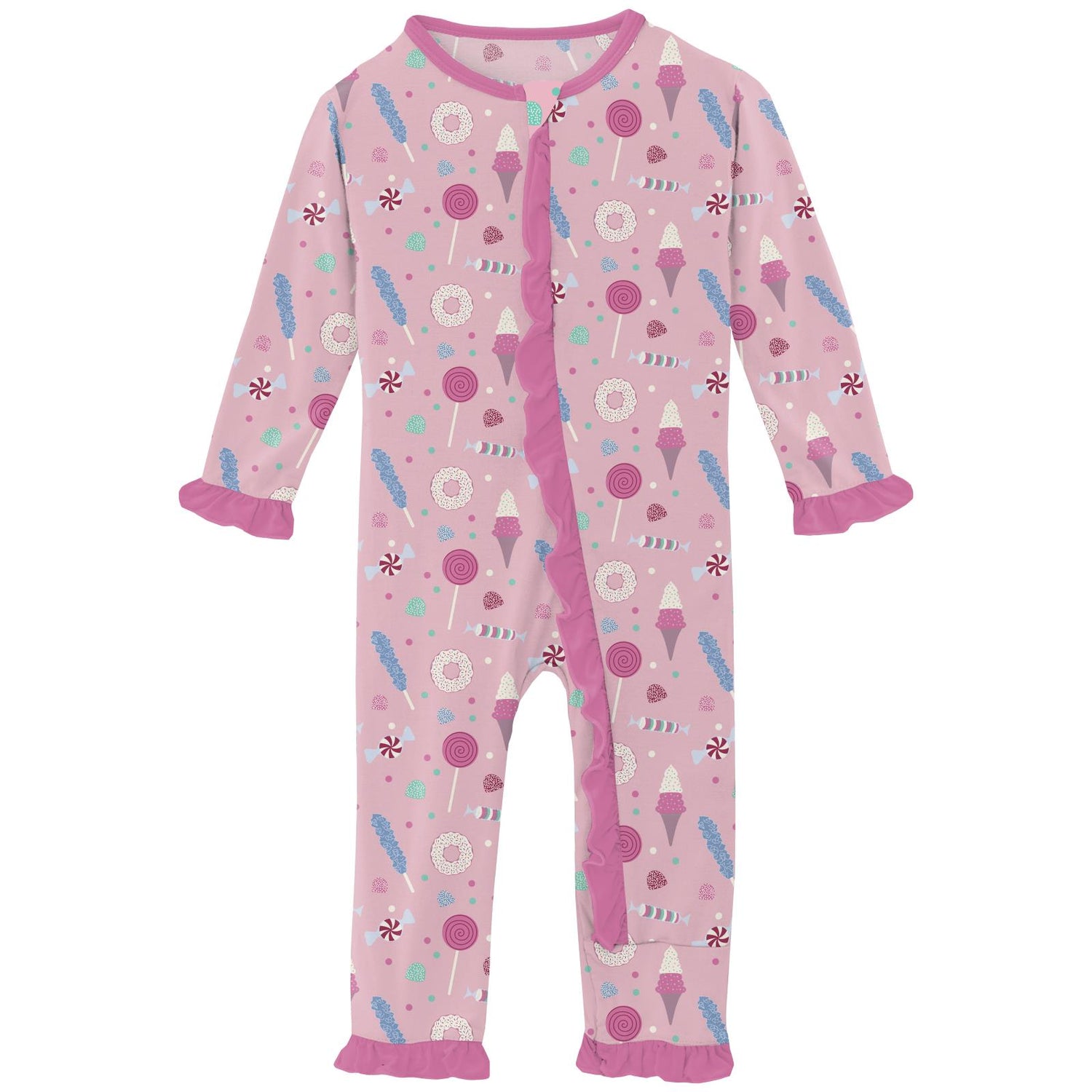 Print Classic Ruffle Coverall with 2 Way Zipper in Cake Pop Candy Dreams
