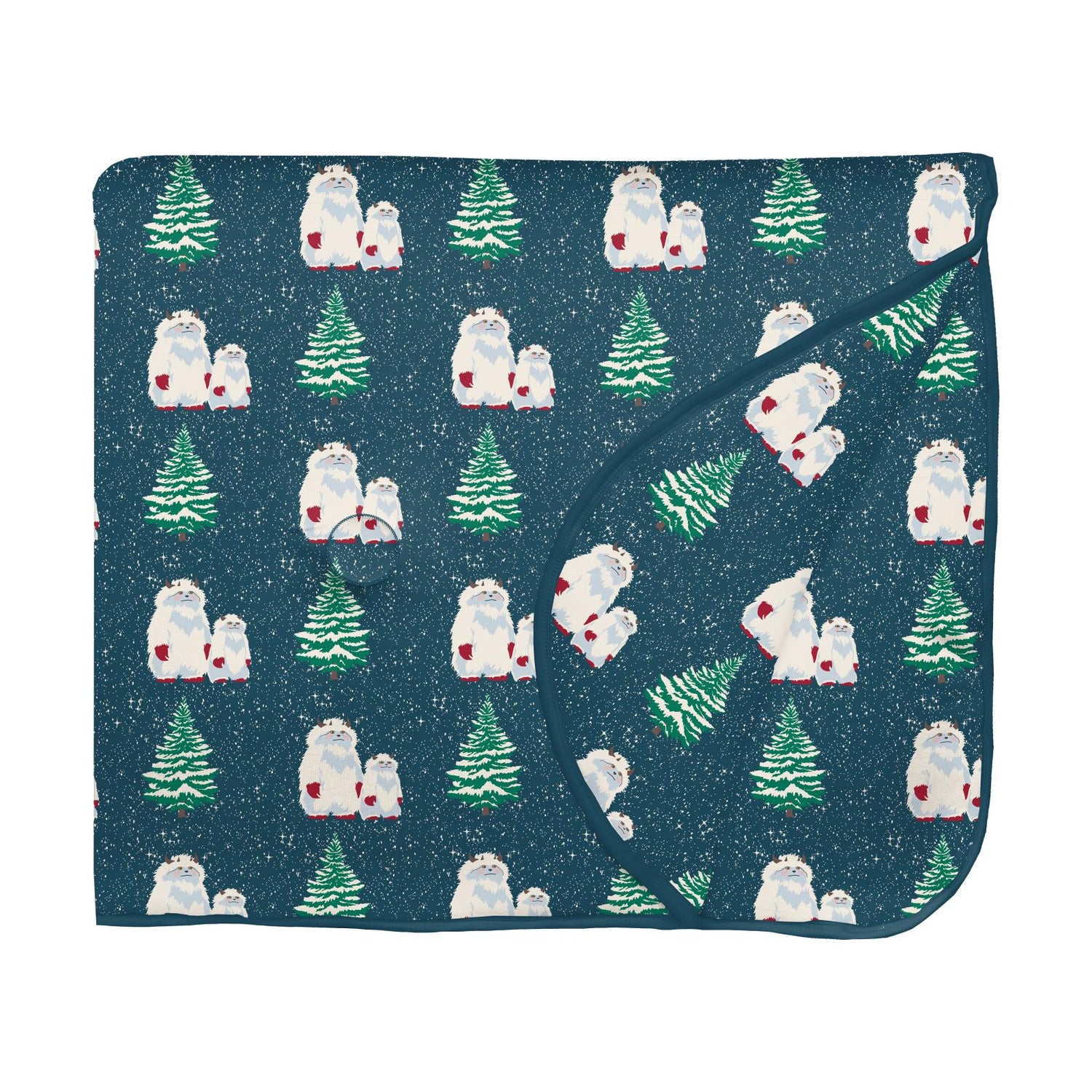 Print Fluffle Throw Blanket with Embroidery in Peacock Yeti