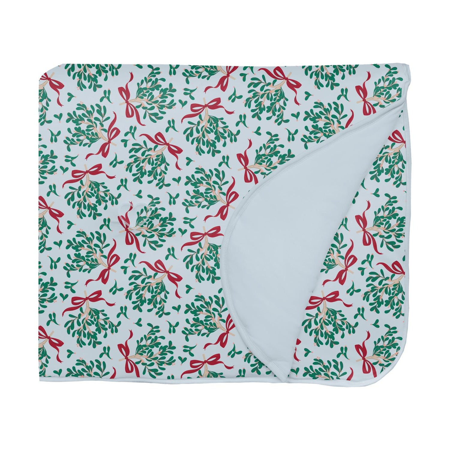 Print Fluffle Toddler Blanket with Embroidery in Illusion Blue Mistletoe & Ribbons
