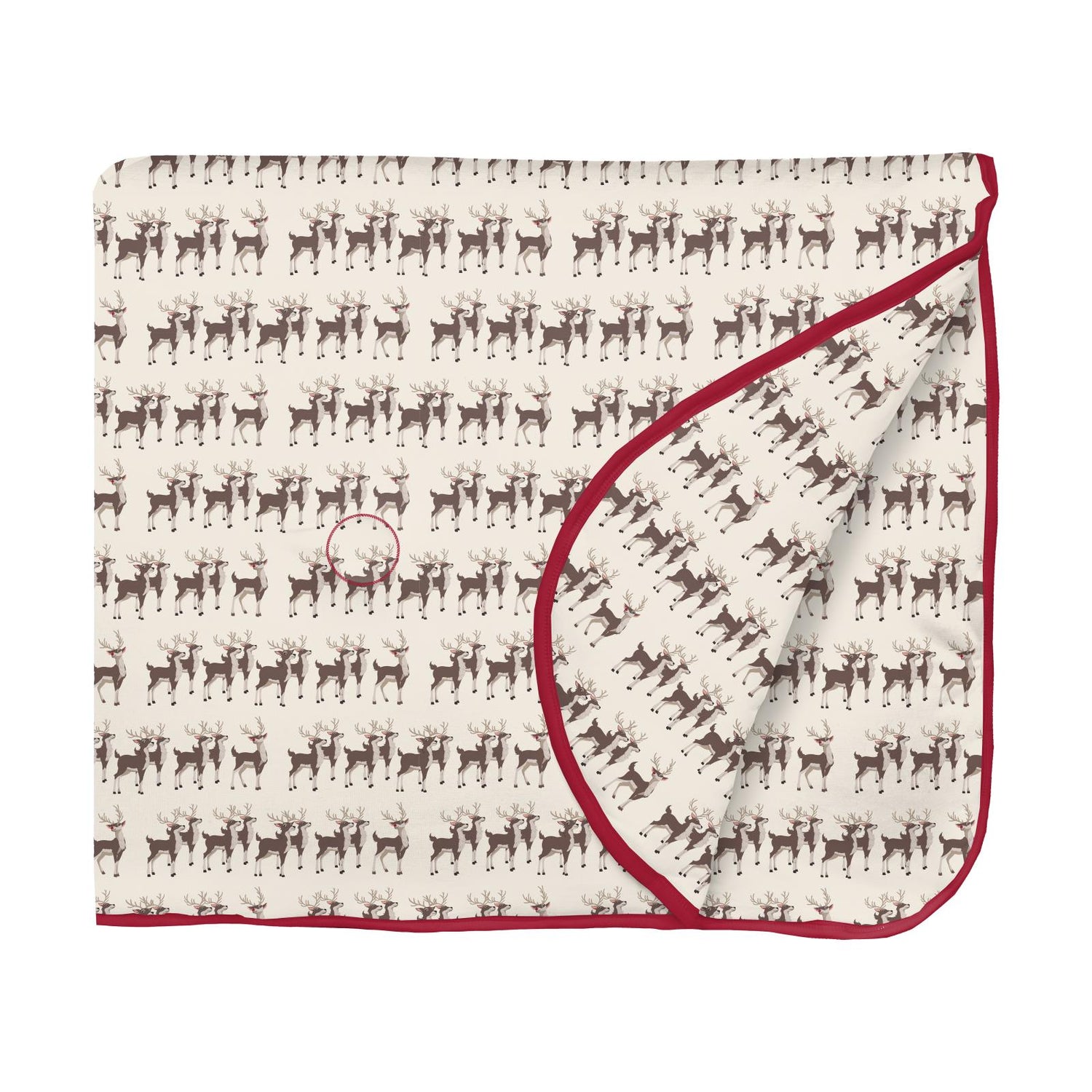 Print Fluffle Throw Blanket with Embroidery in Natural Rudolph