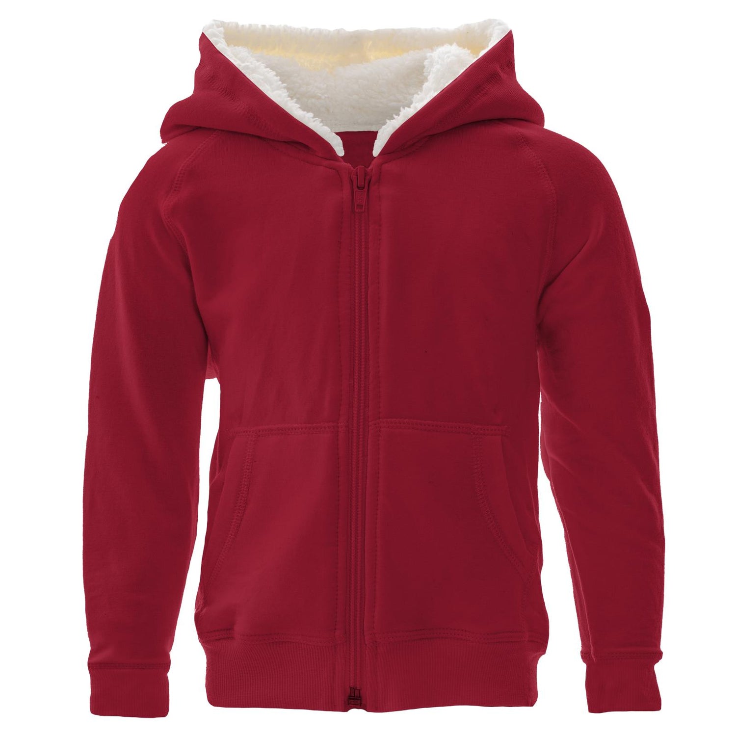 Fleece Zip-Front Hoodie with Sherpa-Lined Hood in Crimson (296771)
