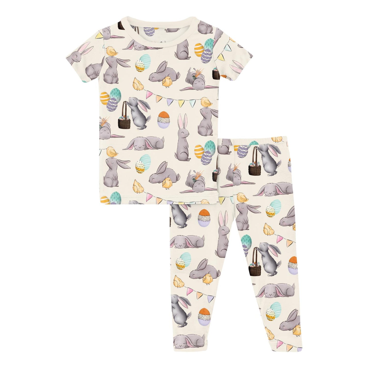 Print Short Sleeve Pajama Set in Natural Egg Hunt (335148)