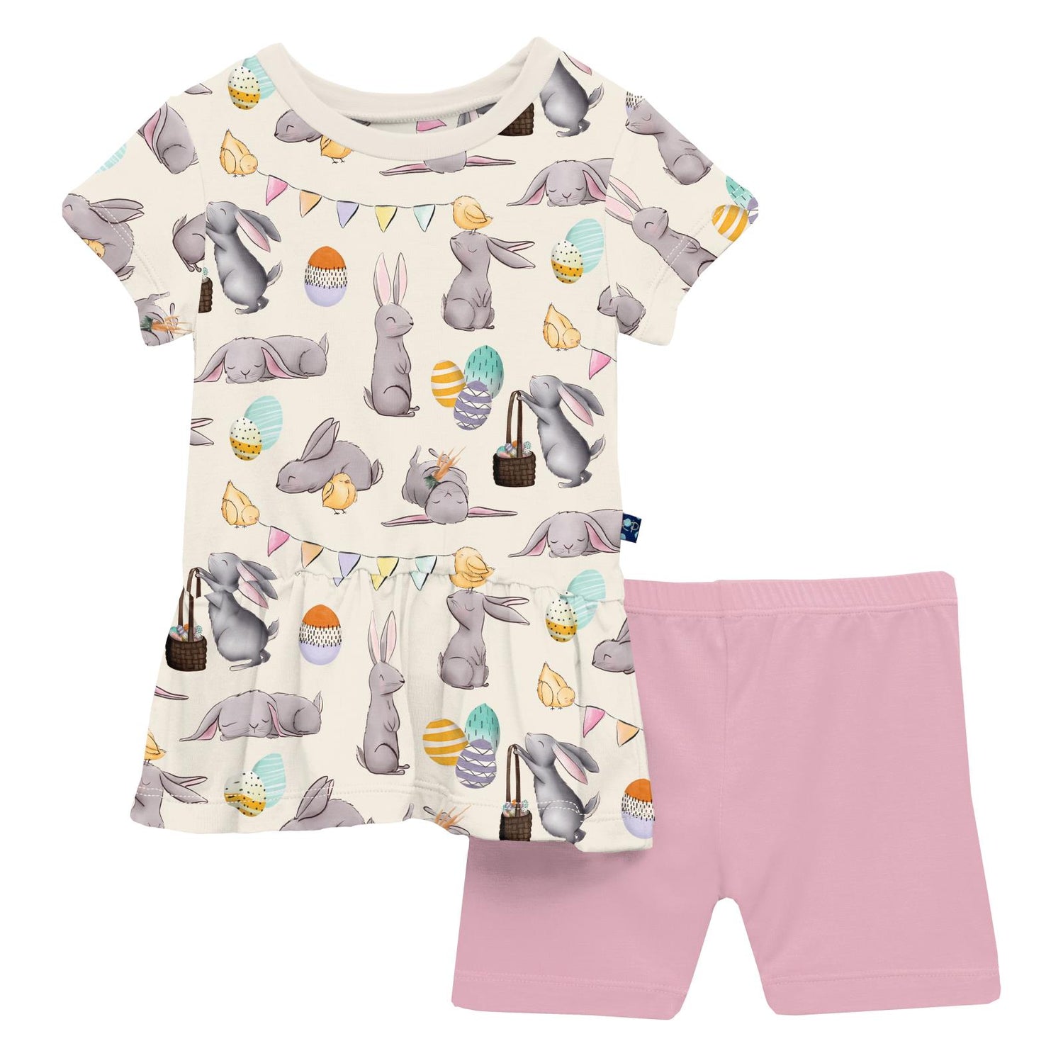 Print Short Sleeve Playtime Outfit Set in Natural Egg Hunt (335155)