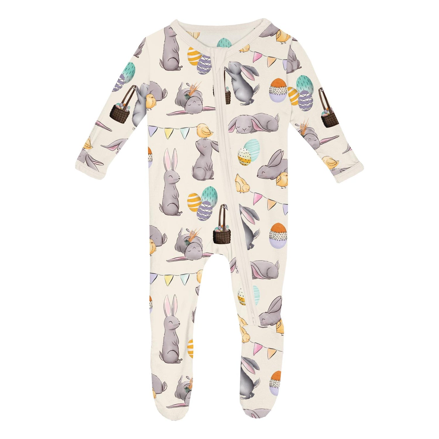 Print Footie with 2 Way Zipper in Natural Egg Hunt (335122)