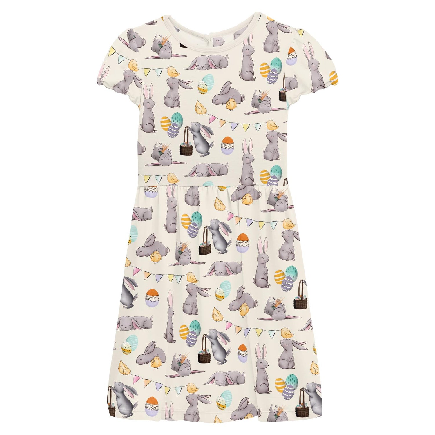 Print Flutter Sleeve Twirl Dress with Pockets in Natural Egg Hunt (335139)