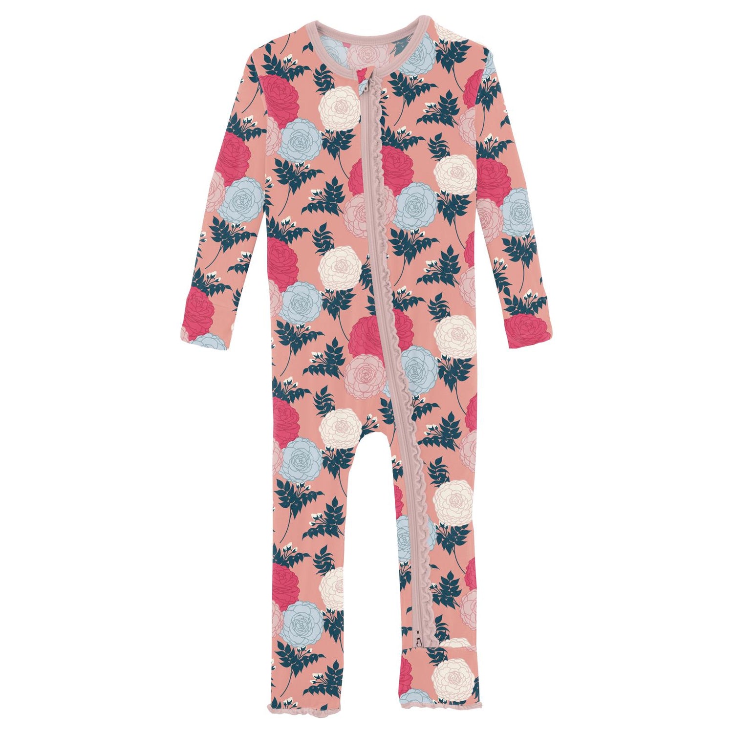 Print Muffin Ruffle Coverall with 2 Way Zipper in Blush Enchanted Floral