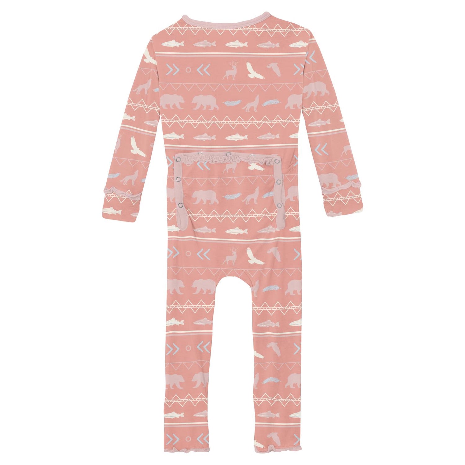 Print Muffin Ruffle Coverall with 2 Way Zipper in Blush Native Tribal Lore (292478)