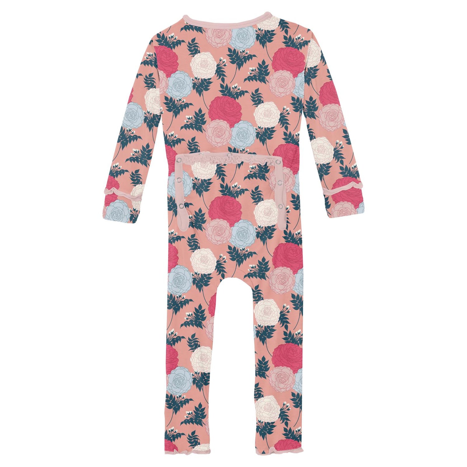 Print Muffin Ruffle Coverall with 2 Way Zipper in Blush Enchanted Floral