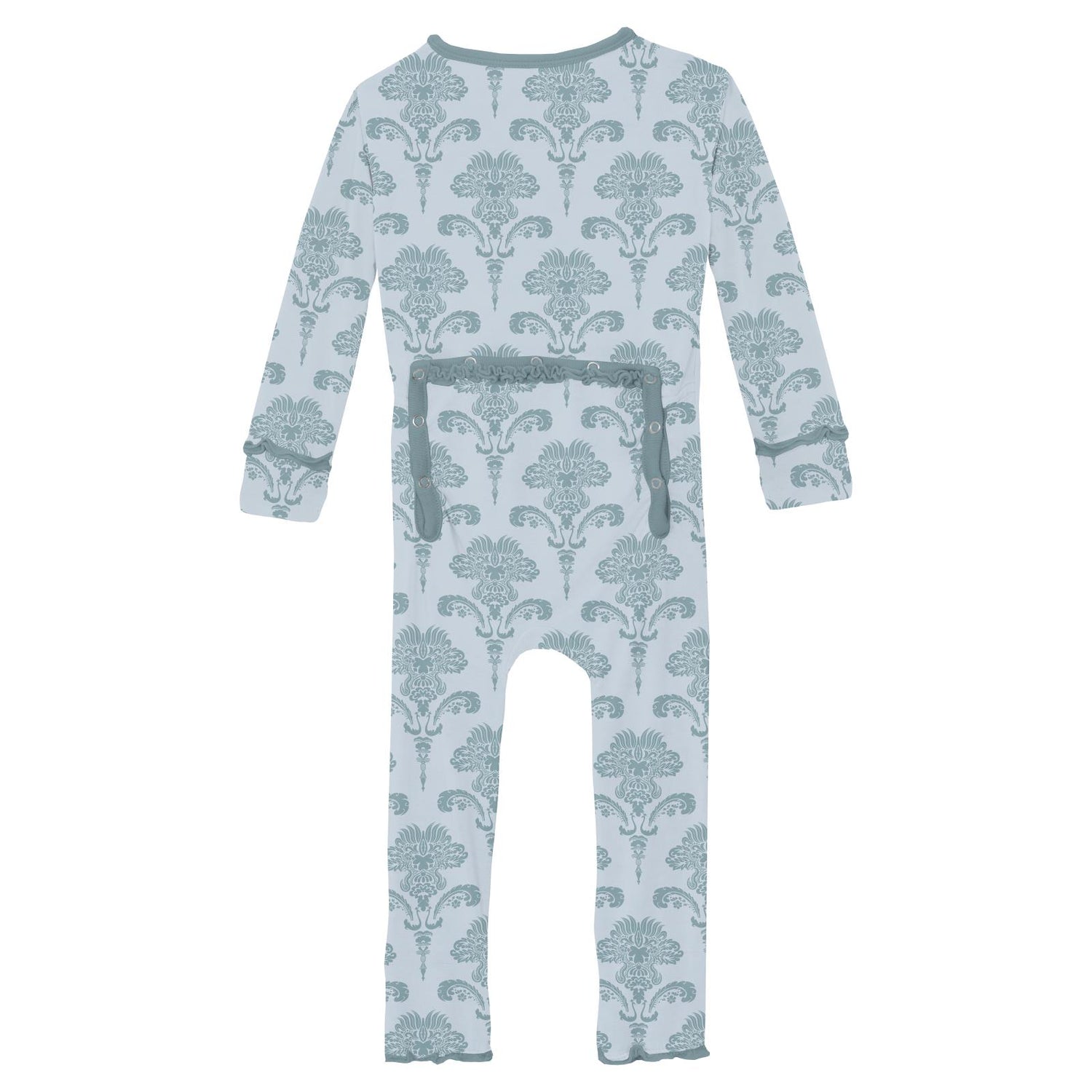 Print Muffin Ruffle Coverall with 2 Way Zipper in Illusion Blue Damask (292500)