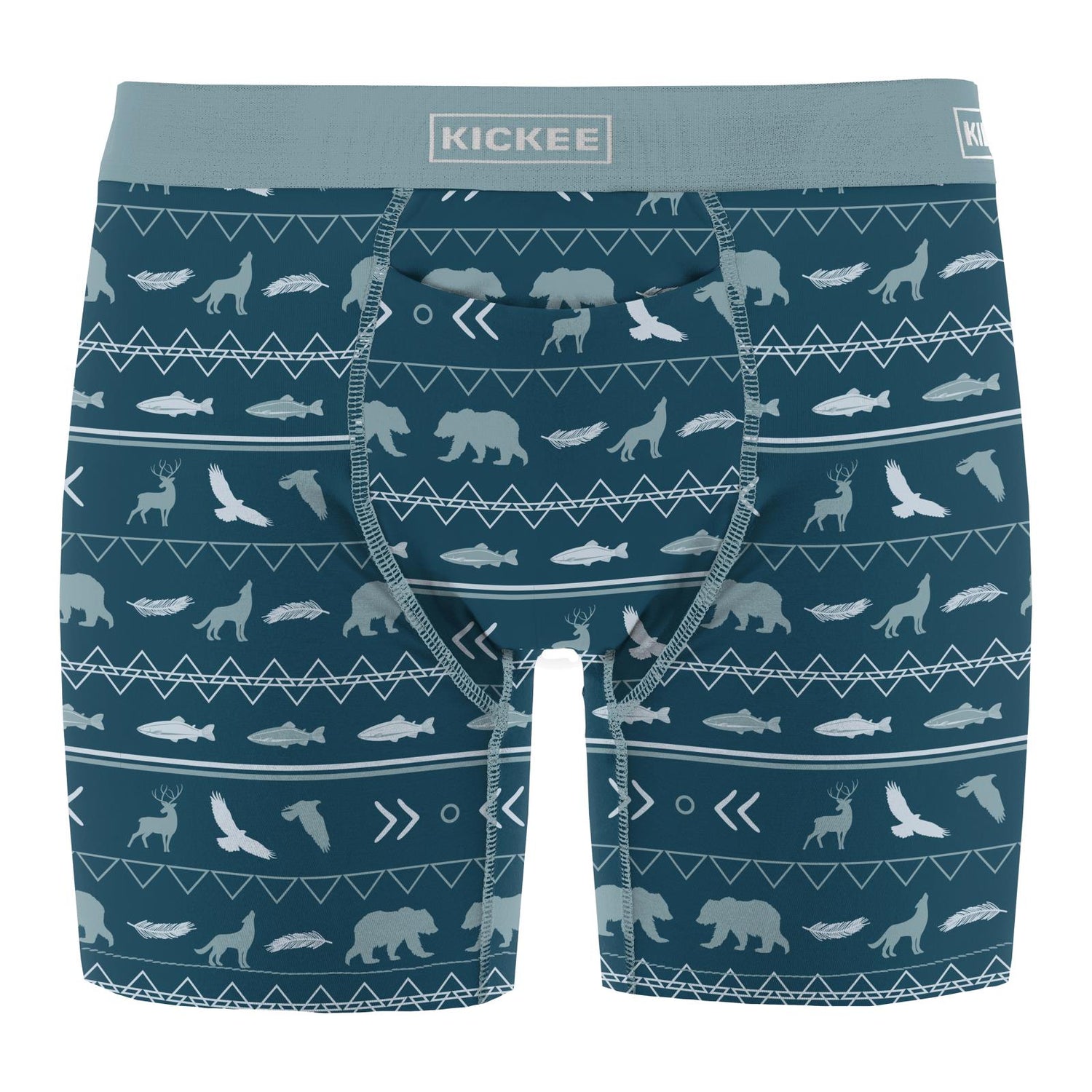 Print Men's Mid-Length Boxer Brief with Top Fly in Peacock Native Tribal Lore